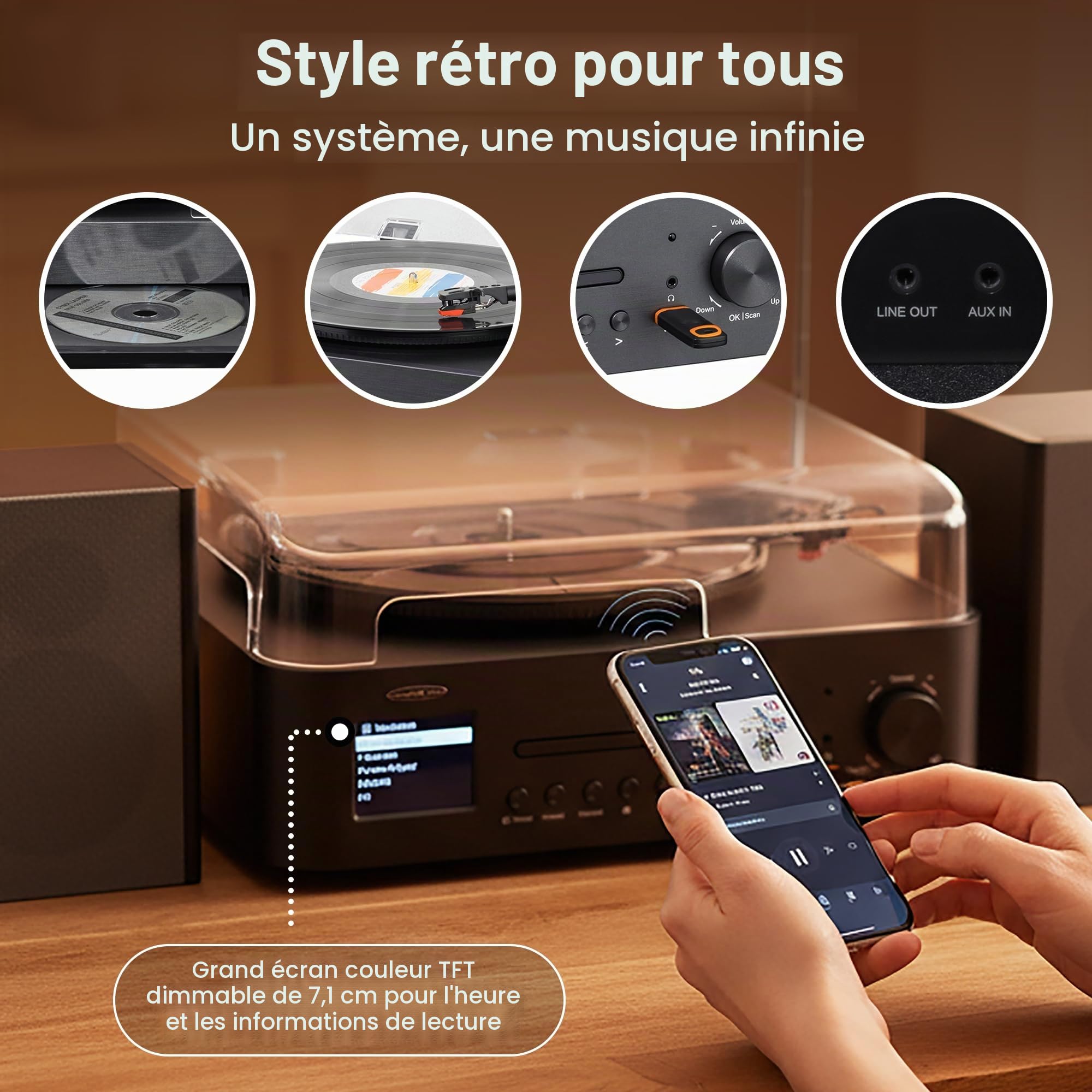 Reflexion HIF2082DAB Platine Disque rétro avec Haut-Parleur et Bluetooth | Système de Musique avec Dab+, CD, FM, Enregistrement MP3 USB, écran Couleur, réveil et minuterie de Mise en Veille – Kit