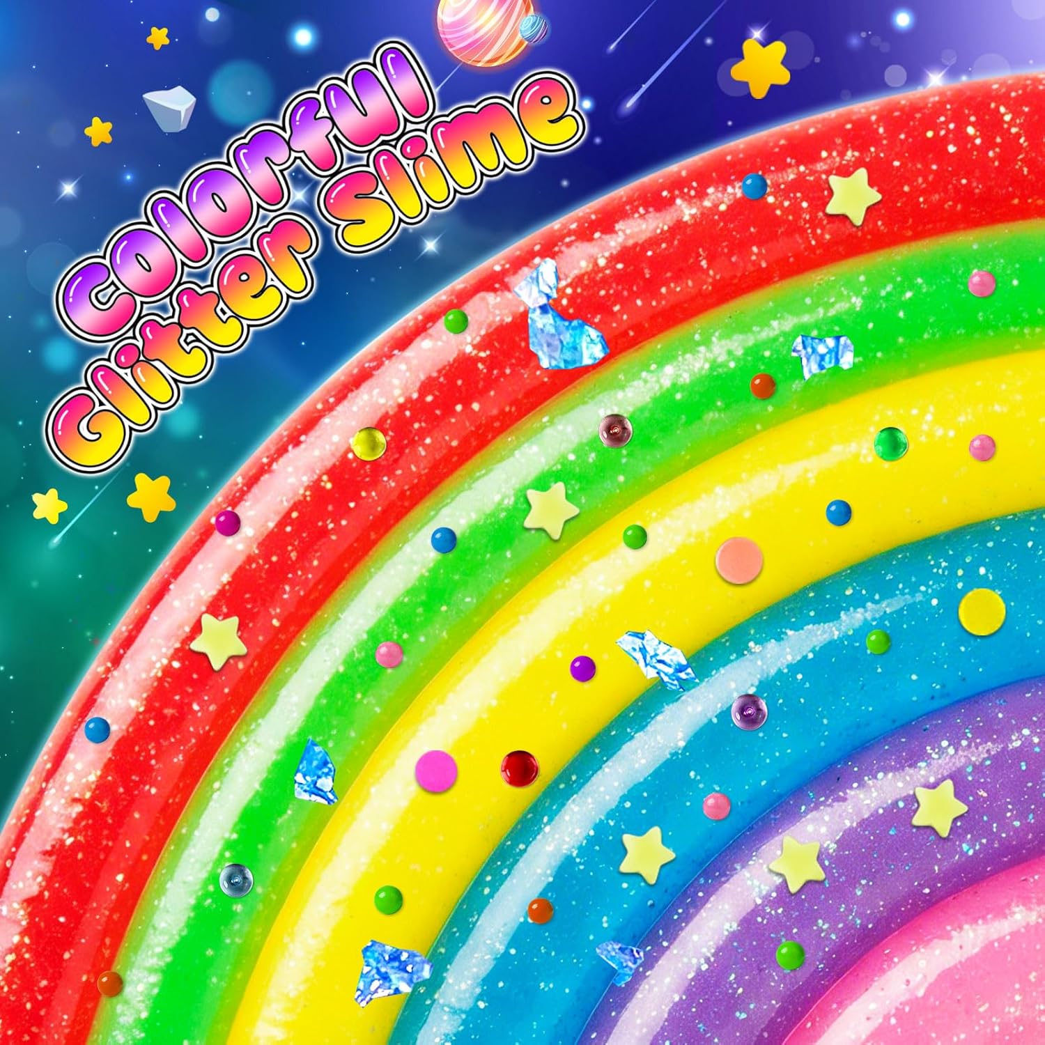 DIY Slime Kit for Girls, Galaxy Slime Making Kit for Kids, Glitter Slime Making Kit with Add-ins, Glimmer Crunchy, Foam Balls, Charms, Glitters, Gift Toys for Boys Girls 3-12