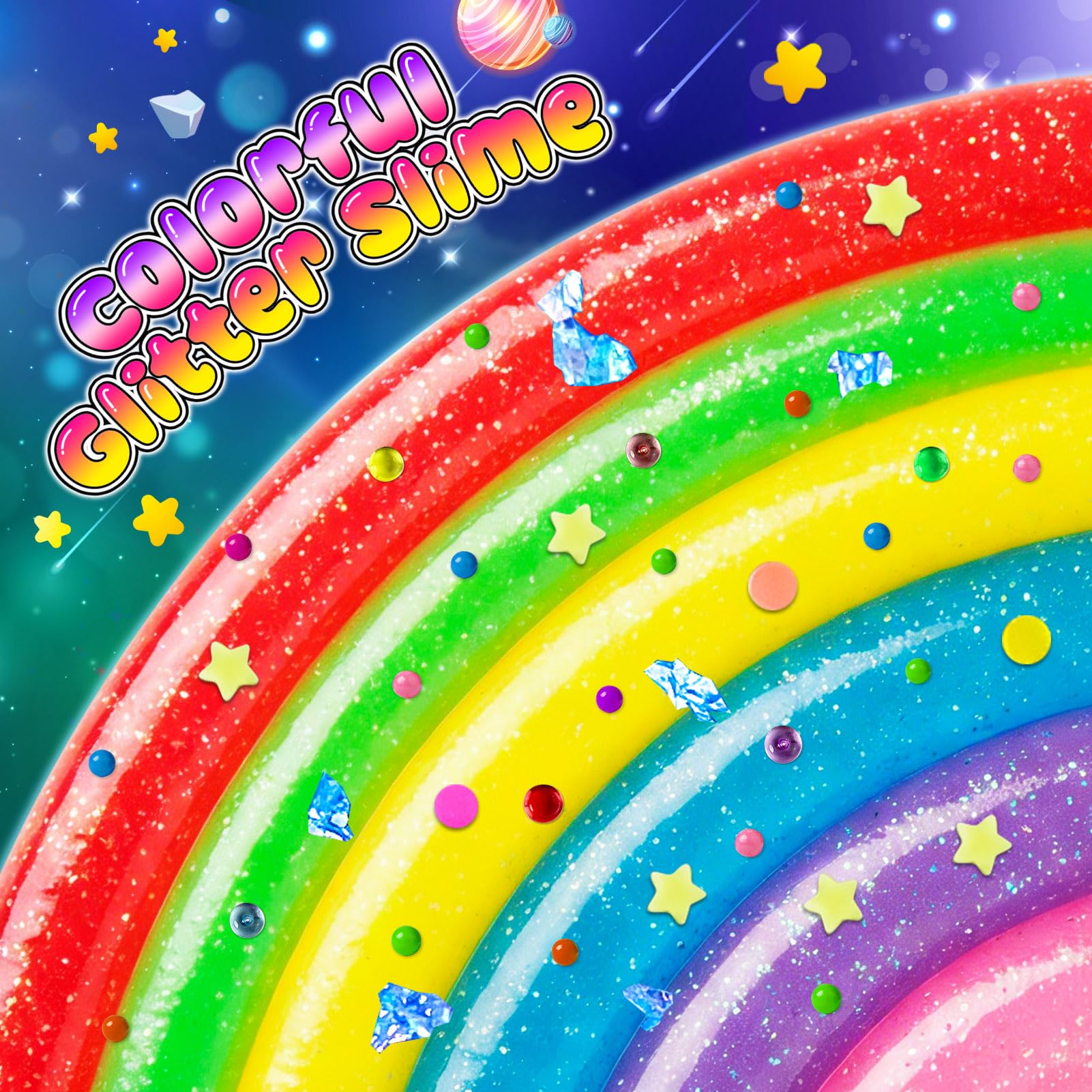 Kit Slime Fai da Te per Bambine, Kit Slime Galaxy per Bambini, Kit Slime Glitterato con Aggiunte, Glimmer Crunchy, Palline di Schiuma, Charm, Glitter, Regali per Bambini e Bambine 3-12 anni