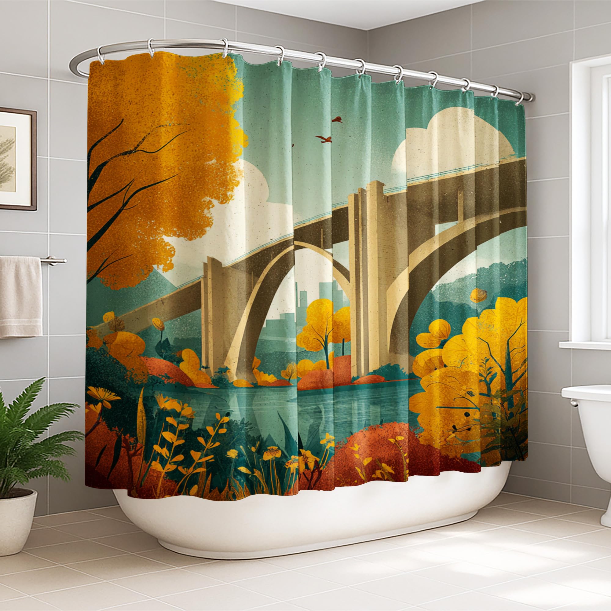 Rideau de douche extra large de salle de bain lavable 274 x 183 cm orange avec crochets inclus
