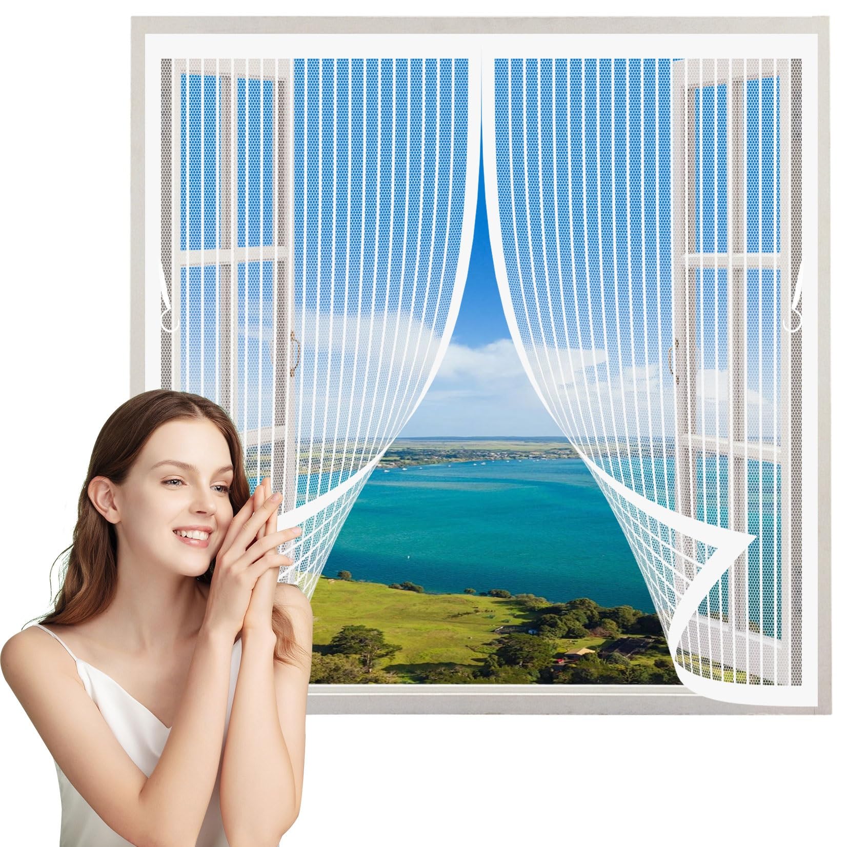 Chenmiao White Magnetic Fly Screen Door 150 X 45 Cm Hundreds Of Sizes, Automatically Closes Magnetic Bug Mesh Curtain No Gap, Easy To Install Without Drilling For Window, Sliding Doors,