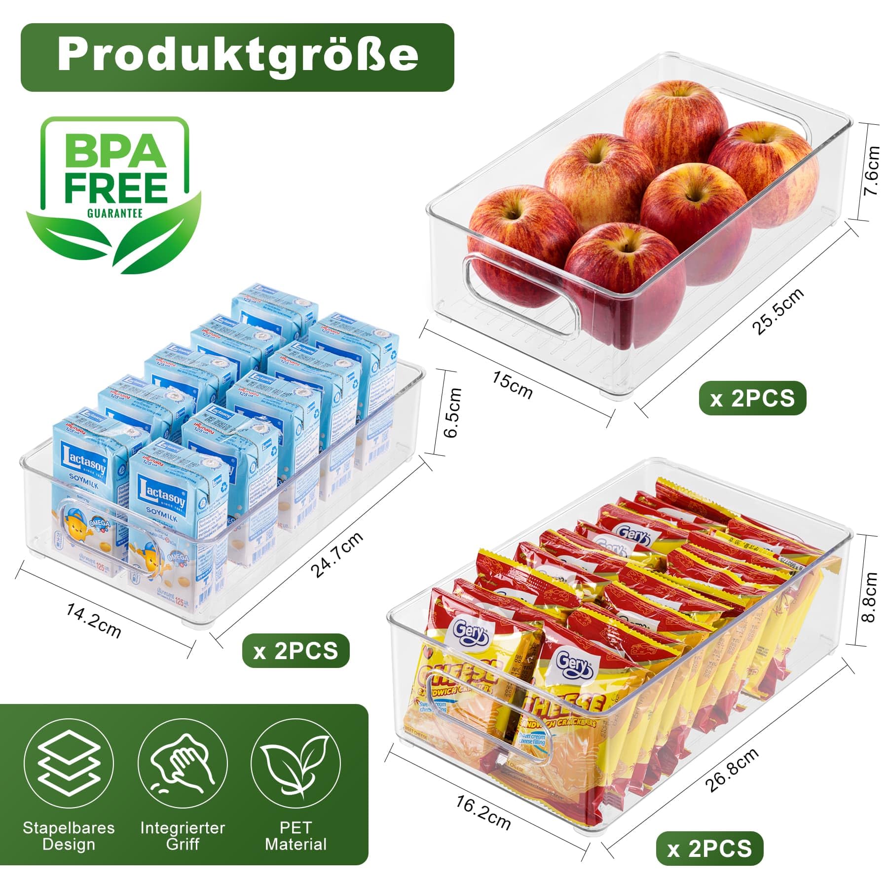 Juego de 8 organizadores para frigorífico, cajón, organizador, cajón, apilable, caja para frigorífico, caja de almacenamiento para cocina, almacenamiento para despensa (4 tamaños)