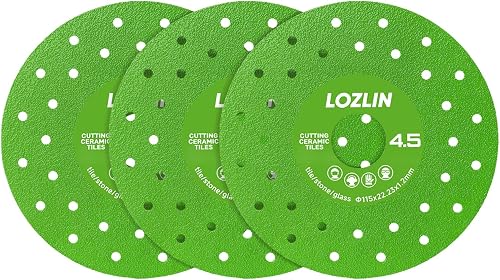 LOZLIN 4.5 Inch Ultra Thin 0.05" Diamond Grinding Disc, Double Sided Low Resistance Saw Blade 115mm 22.23mm for Angle Grinder, Cutting Grinding Porcelain Tile Granite Marble (3)