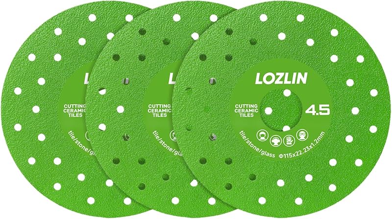 LOZLIN 4.5 Inch Ultra Thin 0.05" Diamond Grinding Disc, Double Sided Low Resistance Saw Blade 115mm 22.23mm for Angle Grinder, Cutting Grinding Porcelain Tile Granite Marble (3)