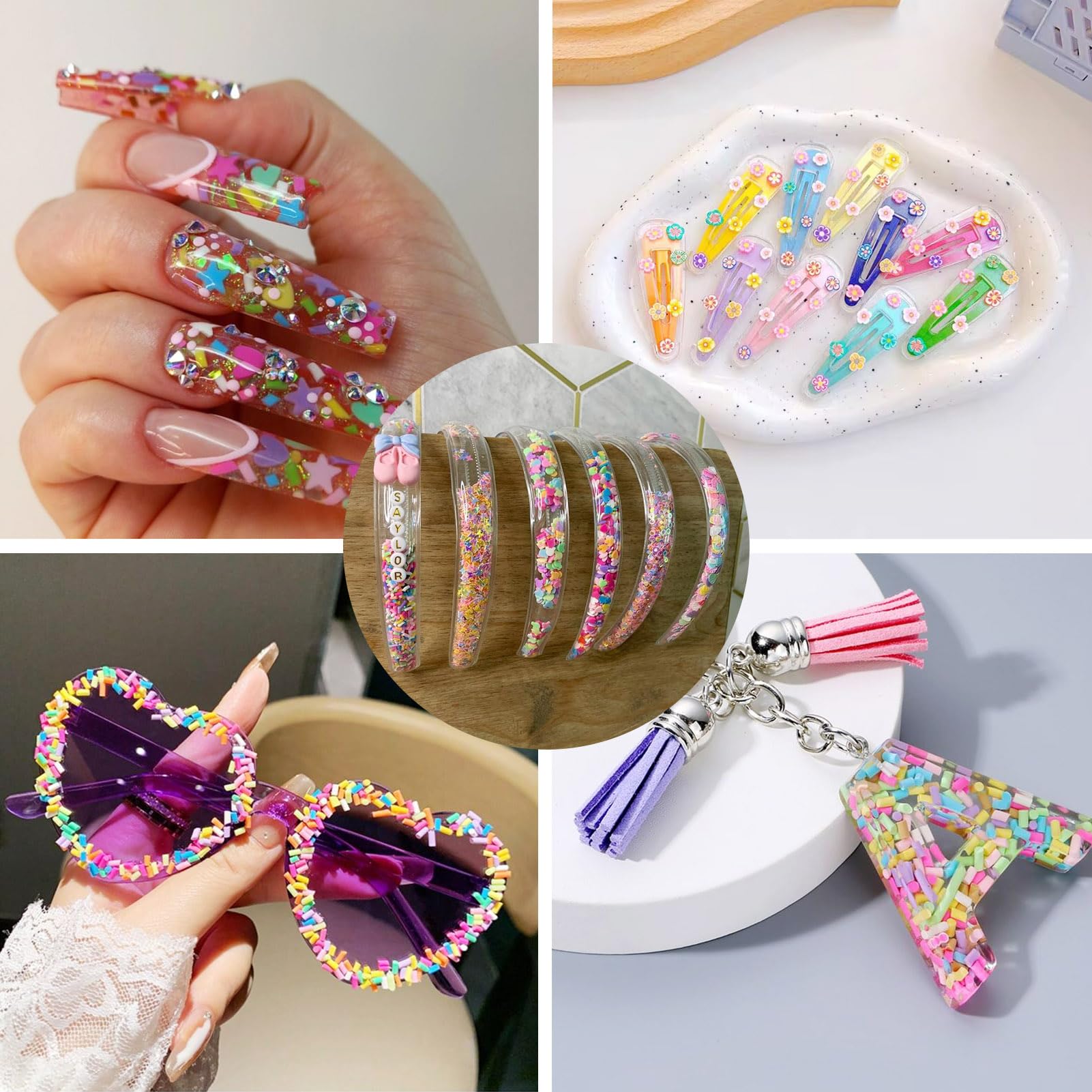Spritewelry Polymer Clay Slices Nail Art Slices Slime Charms 3D Flatback No-Hole Slices Phone Charms for Nail Art Fashion Cellphone Decoration (Colorful-60G) - Image 3