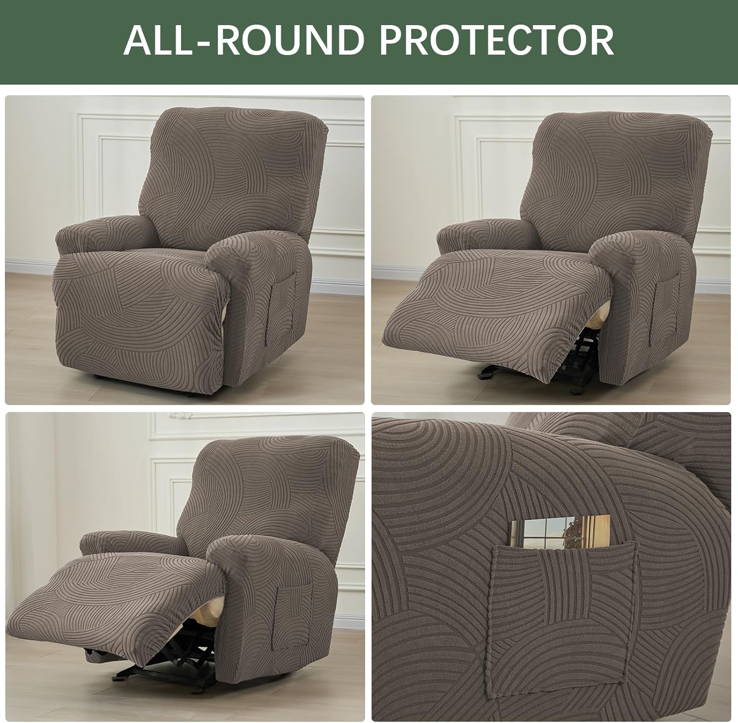 HAOYONG Recliner Chair Covers Stretch Recliner Slipcovers Washable Lazyboy Recliner Cover 4 Pieces Covers for Recliners 1 Seat Recliner Couch Covers Furniture Protector Prevent Stain and Pets Hair