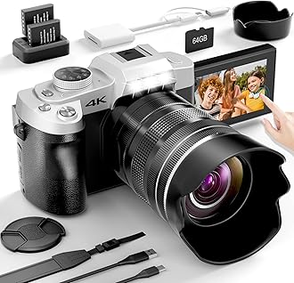 Yatao Cameras for Photography & Vlogging,75MP 4K Digital Camera with Flip Touchscreen, 10X Optical Zoom, WiFi, 64GB TF Card, Card Reader, Compact YouTube Camera for Travel, Beginners, Creators