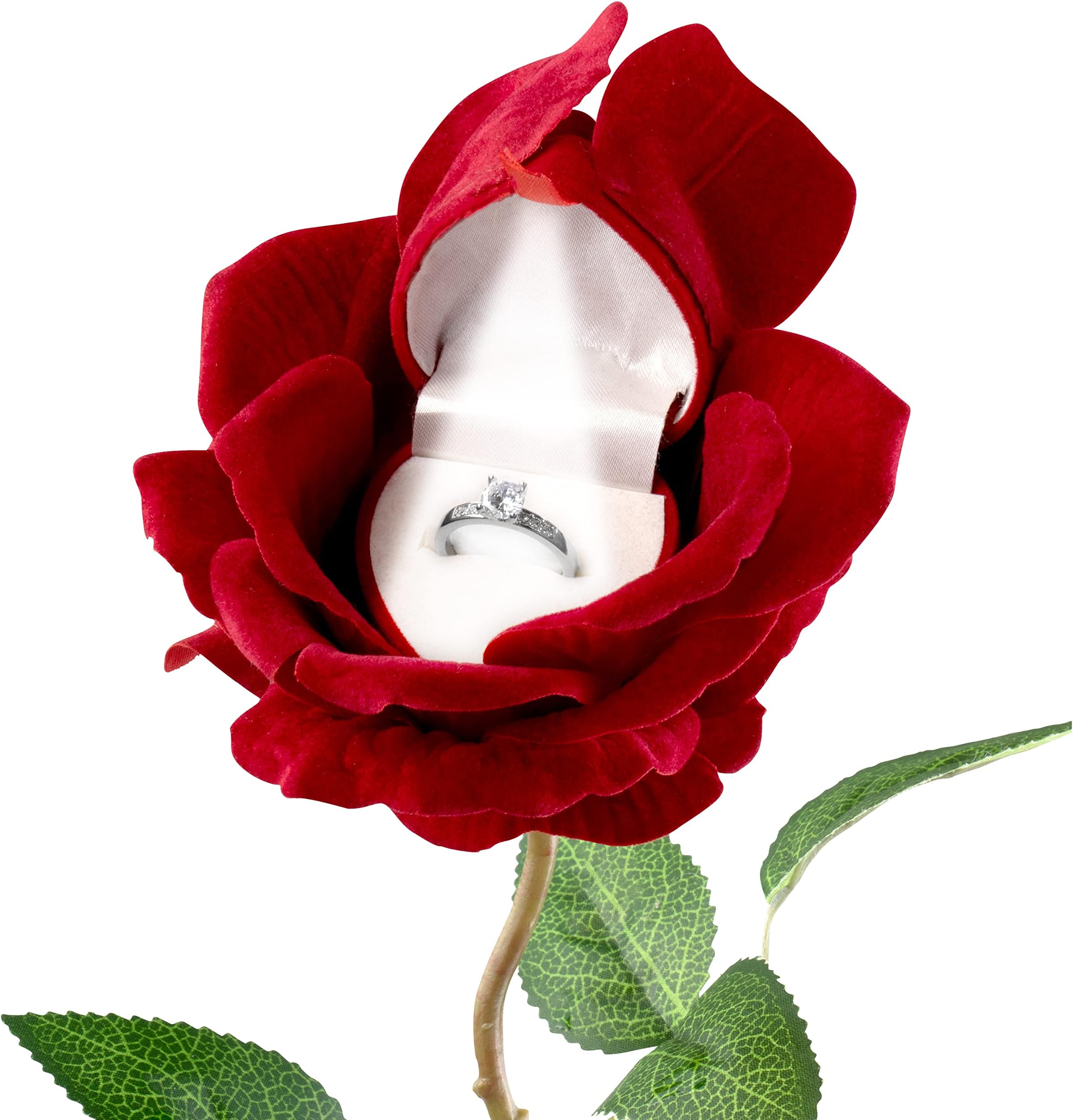 Noble Rose Ring Box with Light - Flower LED Engagement Ring Box for Proposal Ring or Special Occasions