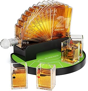 Kollea Blackjack Whiskey Decanter Set, 37.2 Oz Casino Style Decanter with 4 Glasses, Liquor Dispenser, Funny Birthday Gifts for Men Dad, Him, Boyfriend, Poker Game Night Essentials, Bar, Party Decor