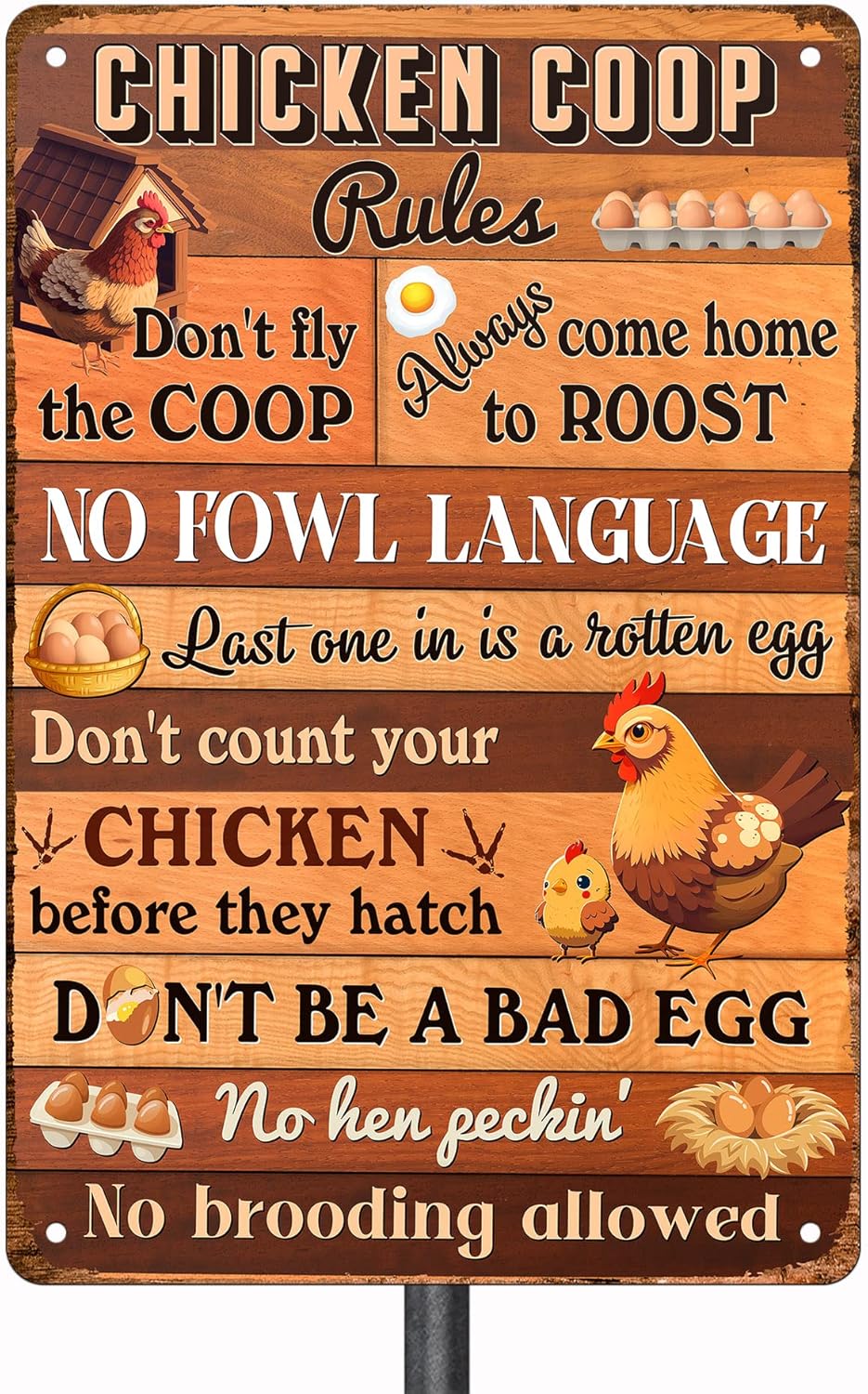 N NAMESISS All Over Printed, Chicken Coop Rules Metal Sign
