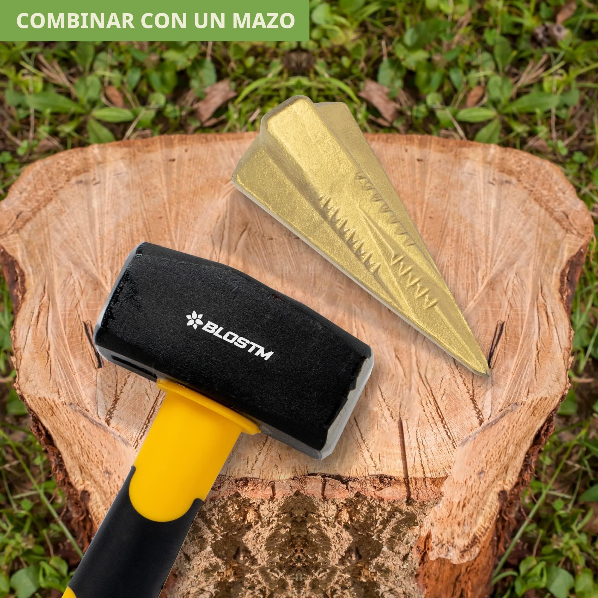 BLOSTM Astilladora de Troncos - Rajadora de Leña Tratada Térmicamente de 1,8 kg Forjada y Resistente - Utilizado Para Troncos Pequeños a Grandes