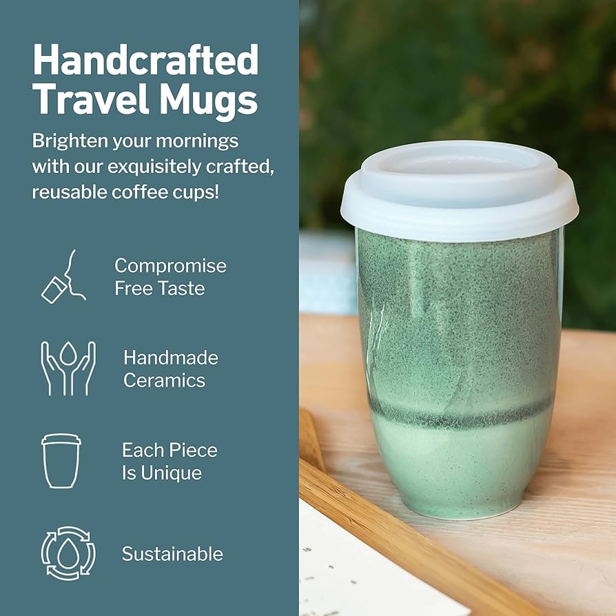 Amazon.com | NOVA CERAMICS Travel Mug  Travel Coffee Tumbler  On the Go Coffee  Mug  Microwave & Dishwasher Safe Green CoffeeTumbler - Gifts for Women Men  Him Her  12oz