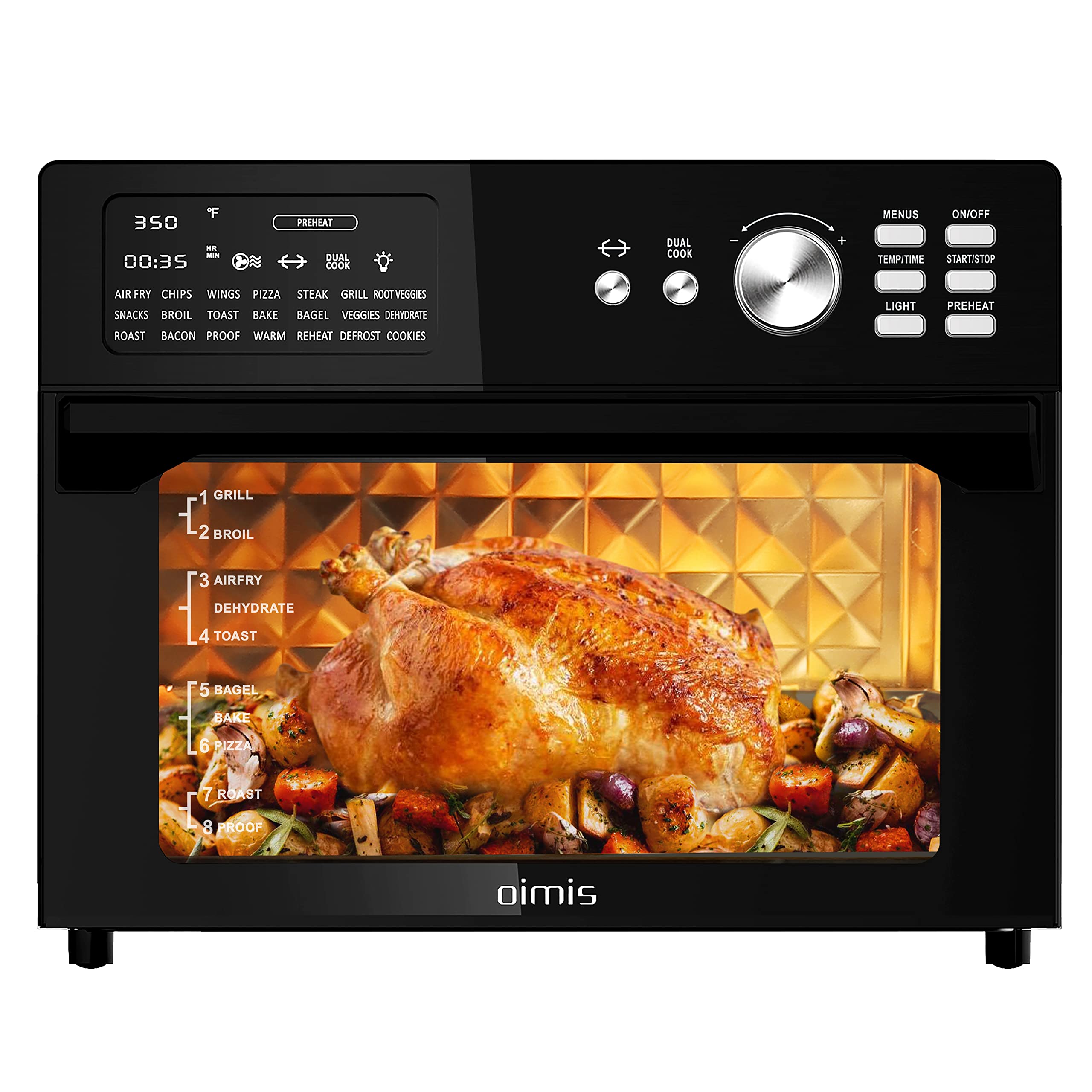 OIMIS Air Fryer Toaster Oven Combo,32QT Smart Toaster Oven Countertop,21 in 1 XL Air Fryer With Rotisserie,DUAL COOK Functions,Patented Dual Air System,7 Accessories,cETL Certified,Manufacturer,Black