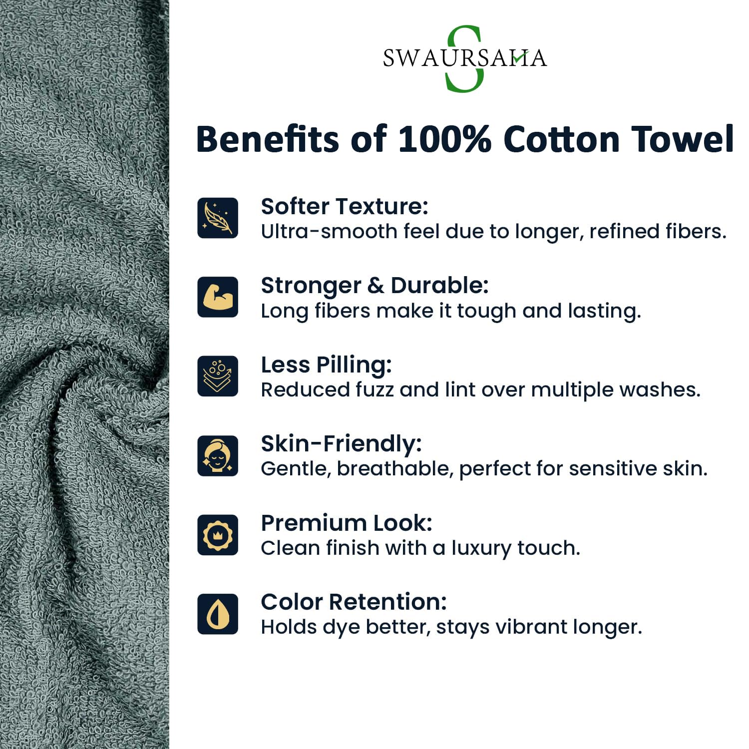 SWAURSAHA Premium Cotton Hand Towel - 600 GSM, Ultra Soft, Quick Dry, Super Absorbent Towel for Home, Spa, Gym, Kitchen & Travel | (61 x 40 CM) (Grey, Pack of 2) 3