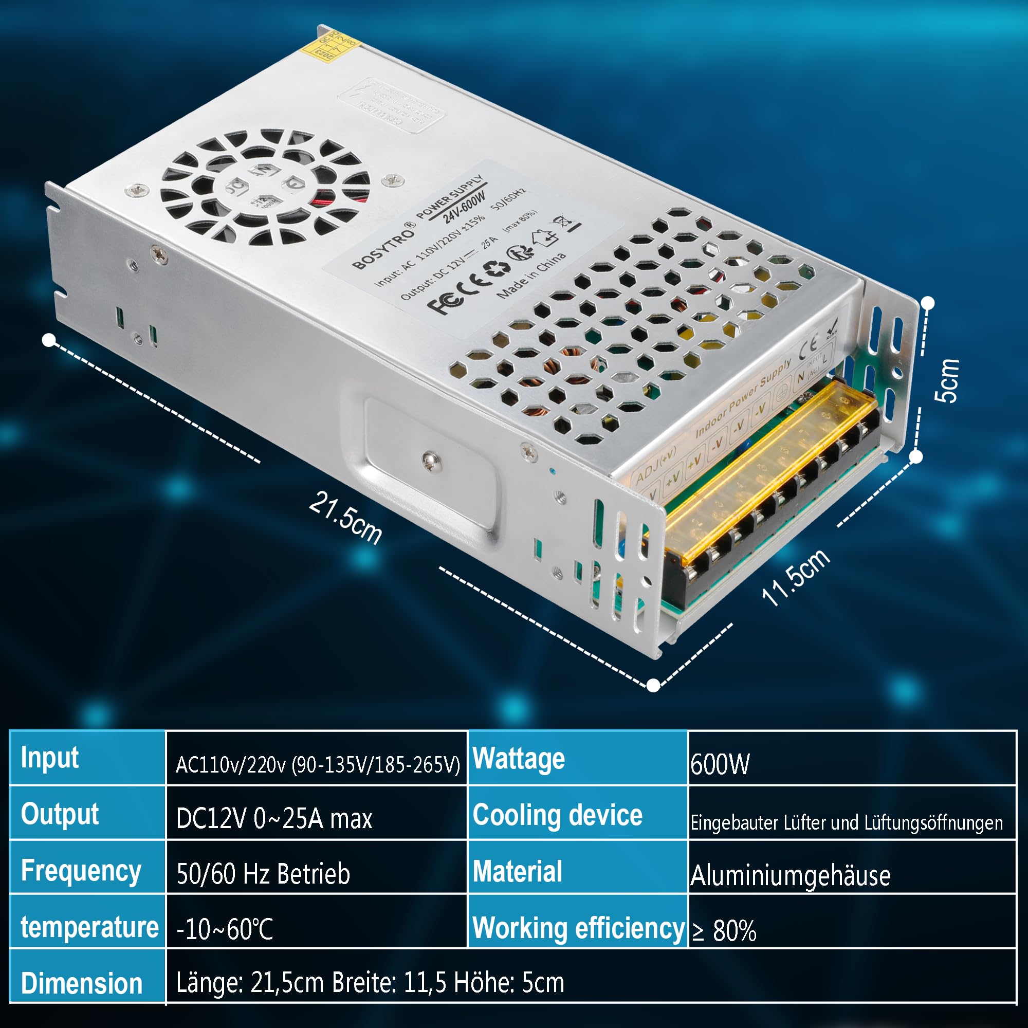 24 V 25 A 600 W Schaltnetzteil, 24 V uniwerzalny regulator AC110/220 V (SMPS), transformator LED do drukarki 3D, system CCTV, radio, projekt komputerowy