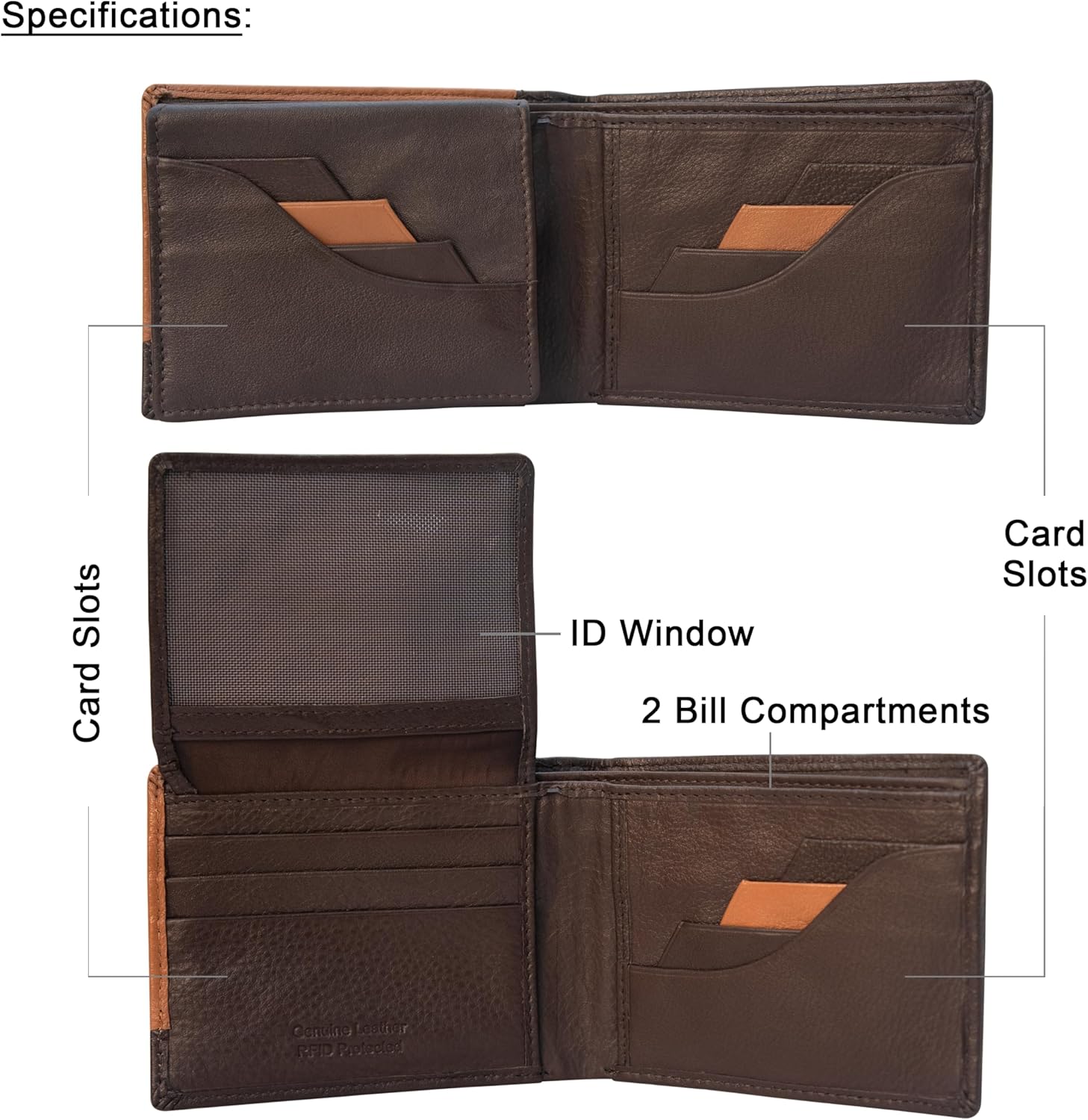 VANSI Genuine Leather Classic BiFold Design Wallet and Card Holder for Men (BROWN) - Image 3