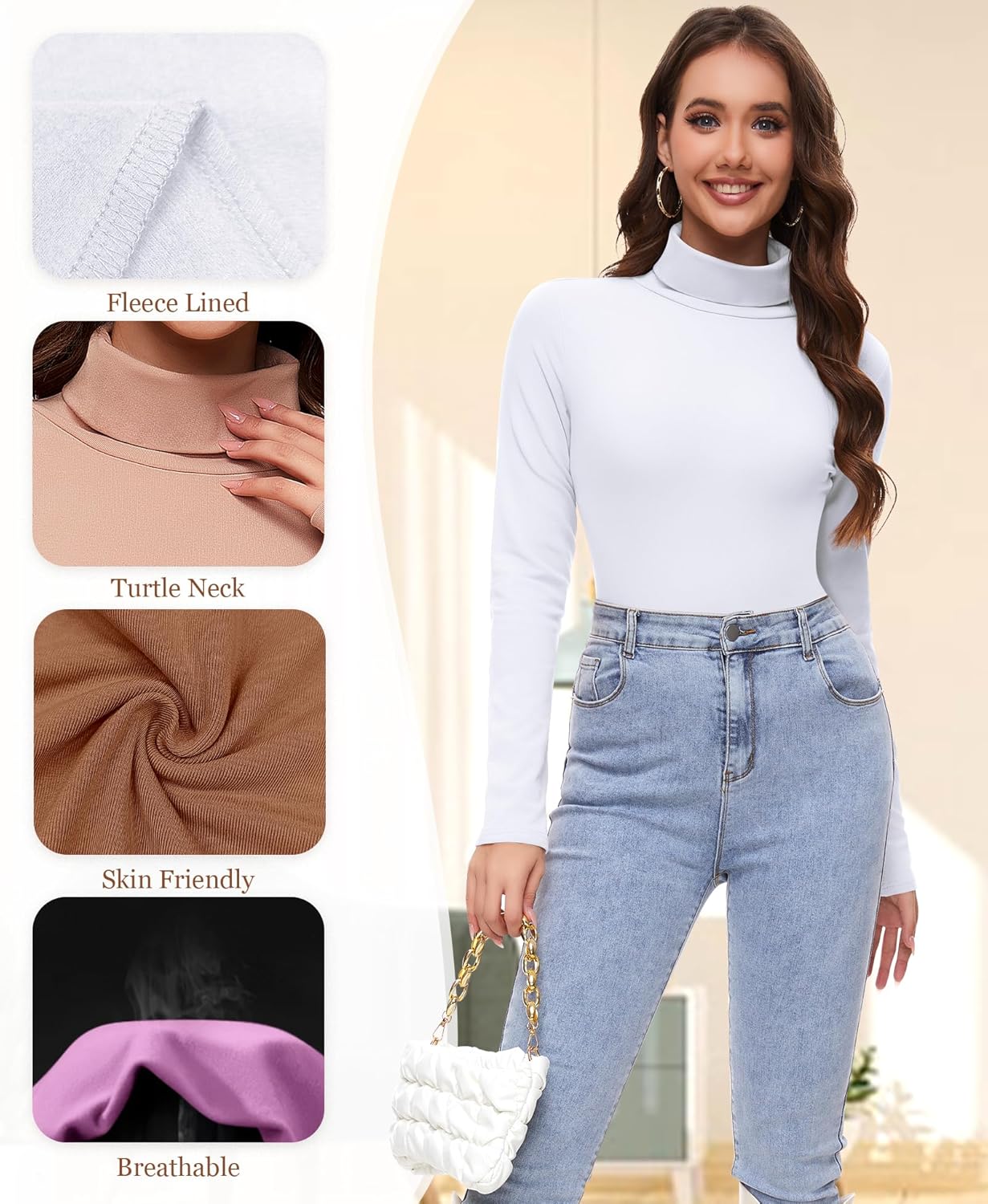 Women's Turtle Necks Long Sleeve Shirts Basic Thermal Underwear Tops Lightweight Base Layer - Image 3