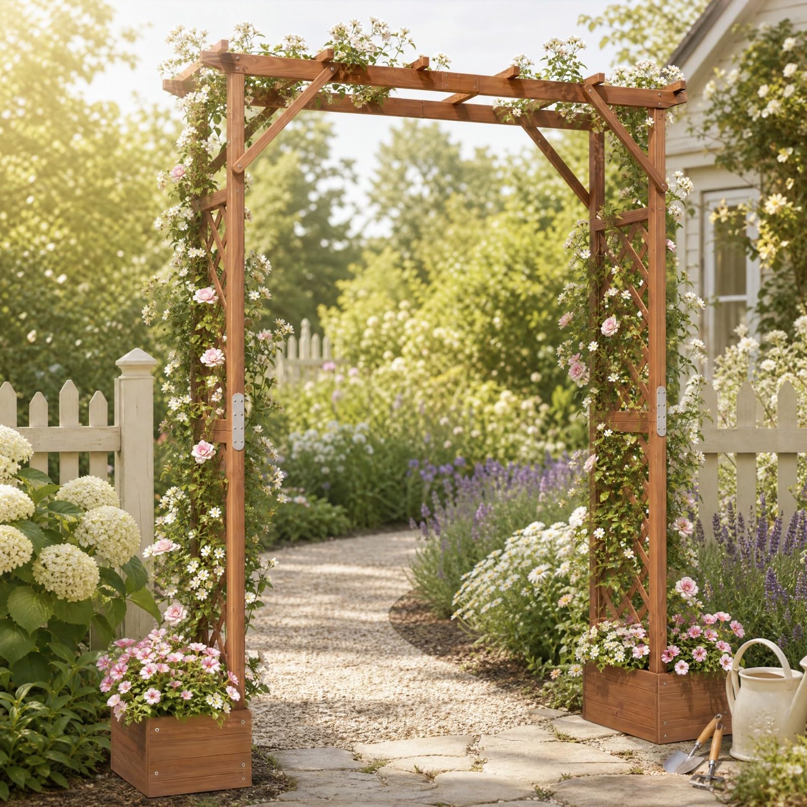 GYMAX Arco da Giardino in Legno 2 in 1, Traliccio per Rampicanti