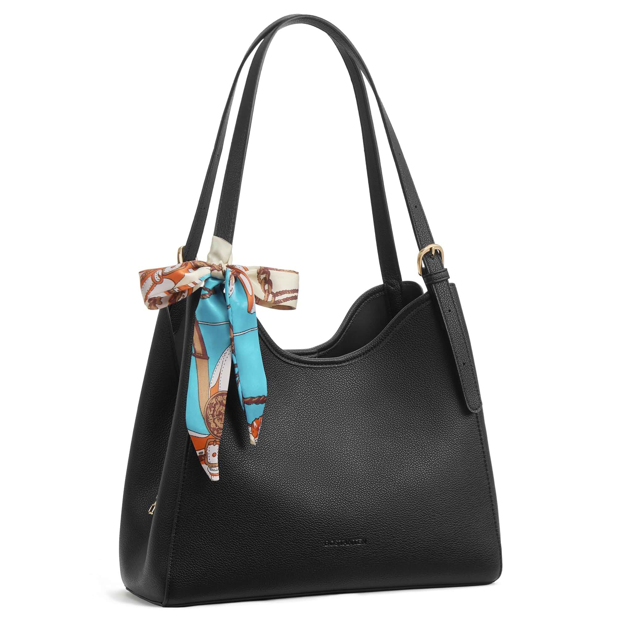 BOSTANTEN Shoulder Bag for Women, 3-Compartment Leather Purses and Handbags Pebbled Leather, Adjustable Strap, Scarf Included, Roomy, Office to Weekend