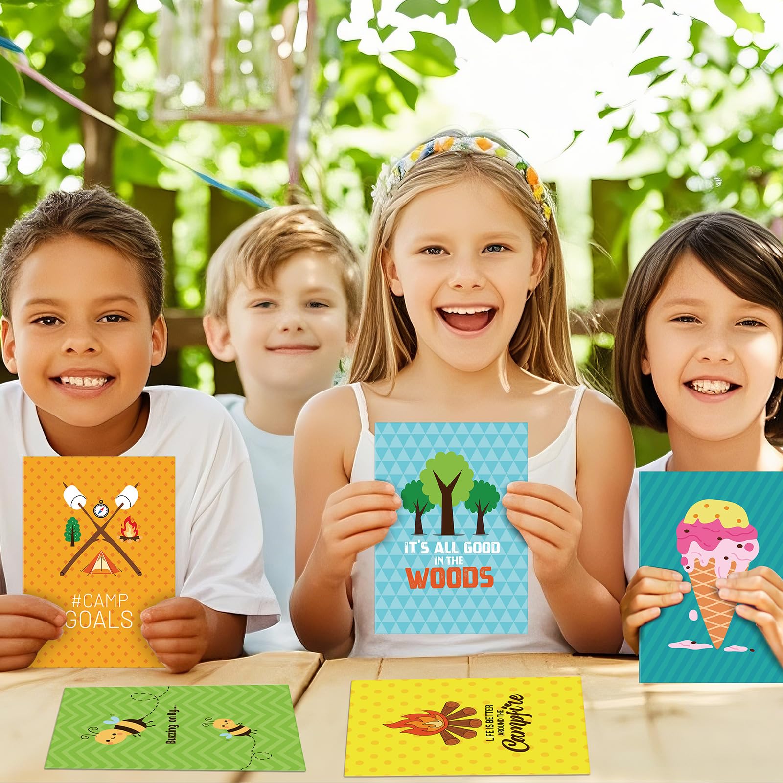Watersay Juego de 15 tarjetas de felicitación de campamento con sobres, cartas, tarjetas planas para campistas, fiestas de verano, excursionistas, viajeros de aventura, amantes del aire libre