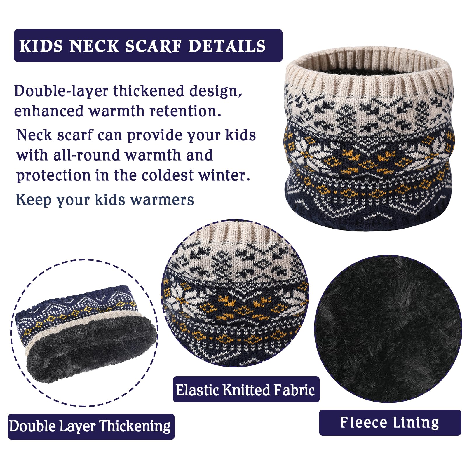 Ensemble de Bonnet Echarpe Gants Hiver pour Enfants de 2 à 7 Ans avec Doublure Double Épaisseur, Bonnets Tricotés avec Pompon et Snood Gant pour Garçons Filles