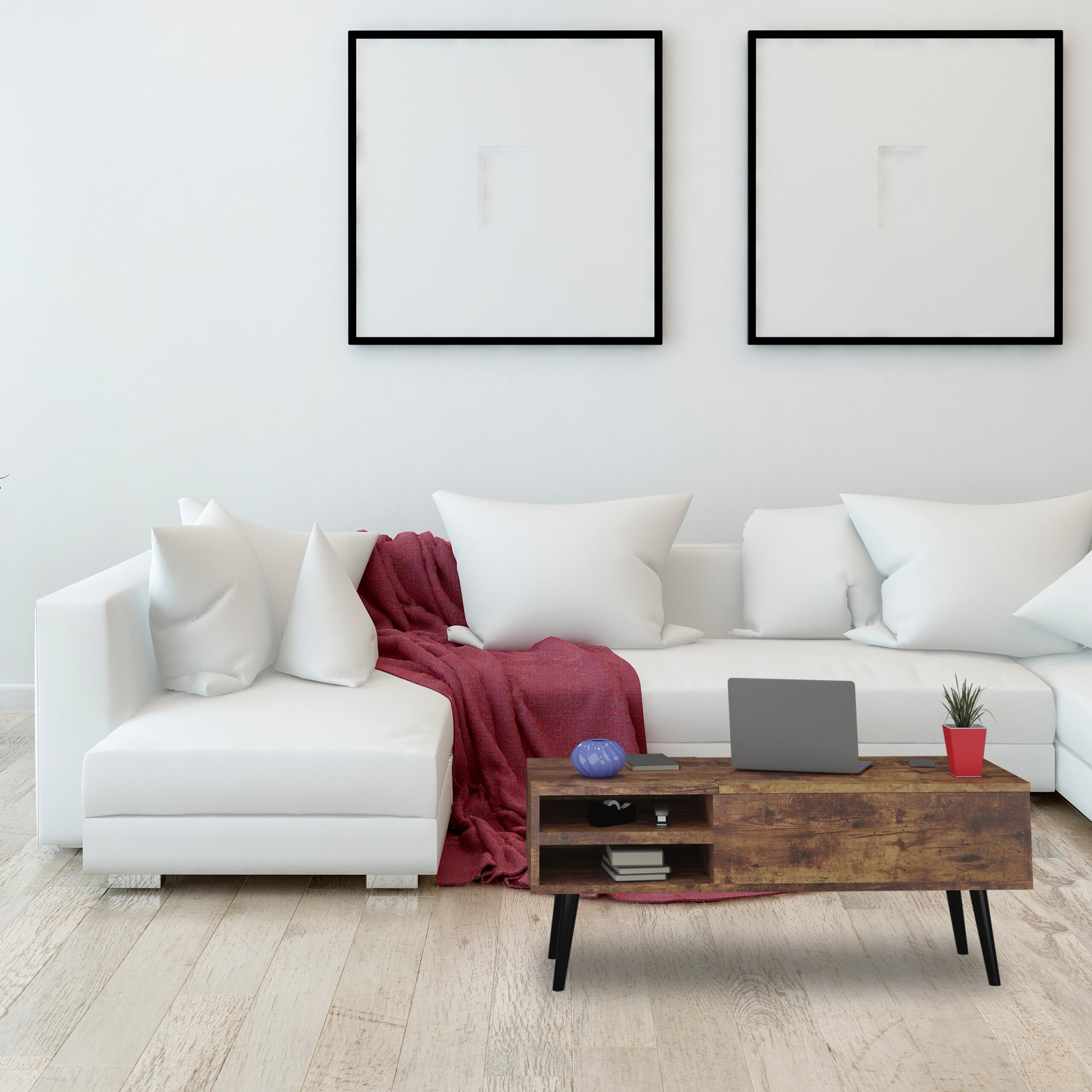Relaxdays Mesa Centro Elevable, Mesita Sofá con 2 Compartimentos Almacenaje, Estilo Industrial, 46x100x50cm, Marrón