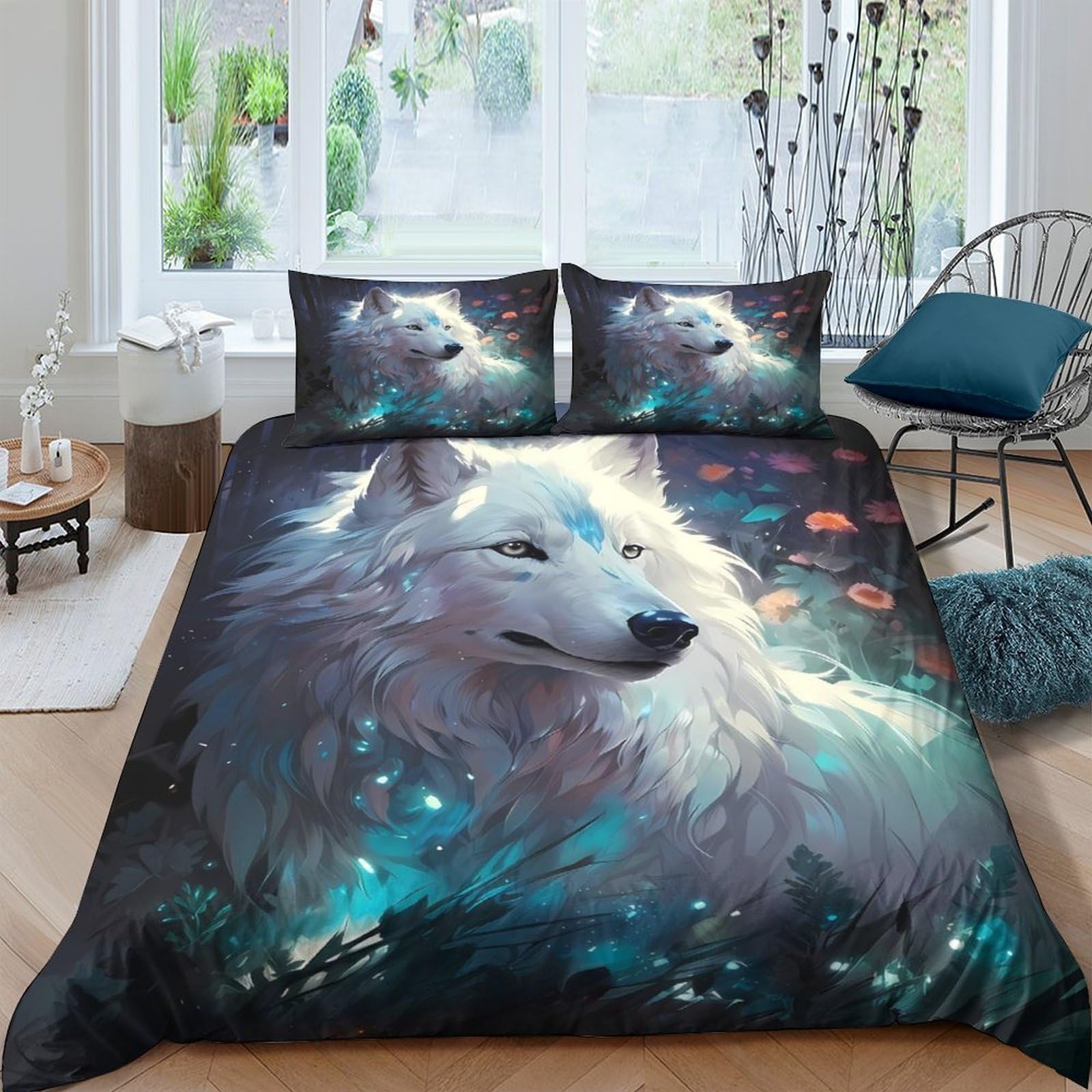 Ctjqhvkz Style-5 3D Printed White Wolf Fitted Sheet Microfiber Soft Artistic Forest Pattern Mattress Cover Bedroom Decor Protection Single（135X200cm）