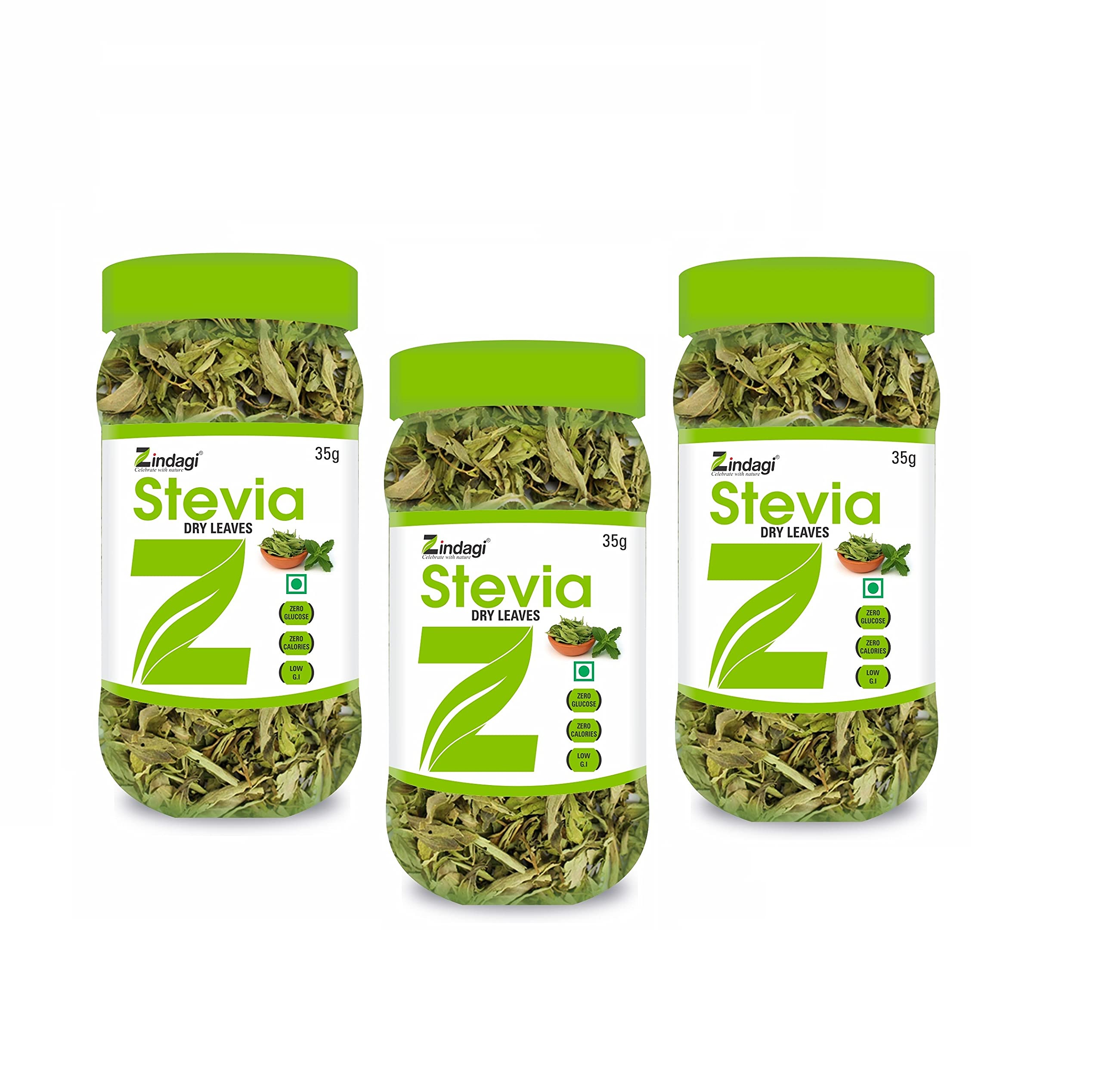 ZINDAGIStevia Dry Leaf - Pure Stevia Sugar-Free Leaves - Natural Sweetener - 35g (Pack of 3)