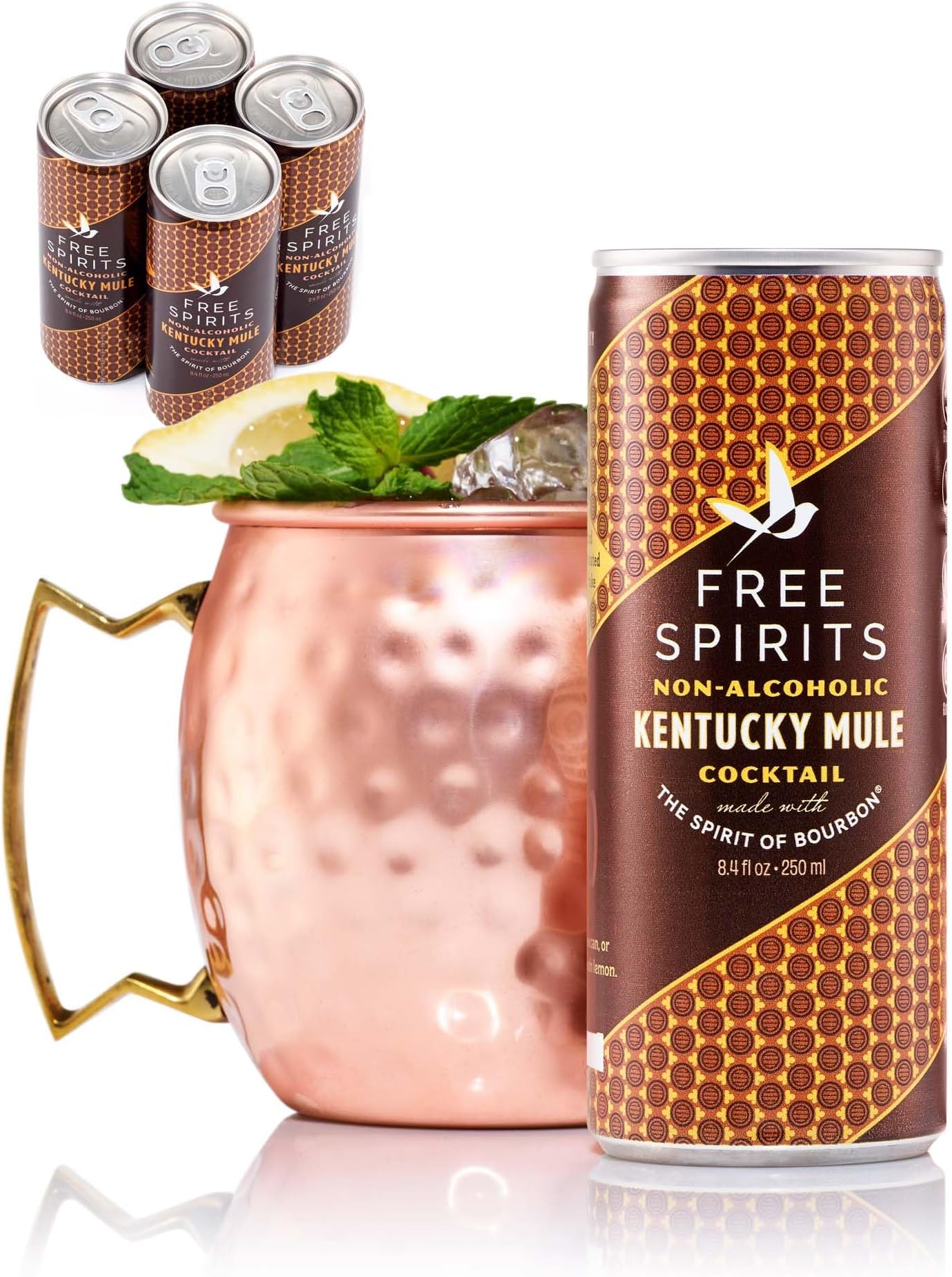Free Spirits Zero Proof Kentucky Mule Ready-to-Drink, 8.4 fl oz, 12 Ct. | Bold Bourbon Flavor Style Non-Alcoholic Mocktail Canned Drink, Low Calorie, Bar Quality, Vegan, Gluten-Free, Made In The USA