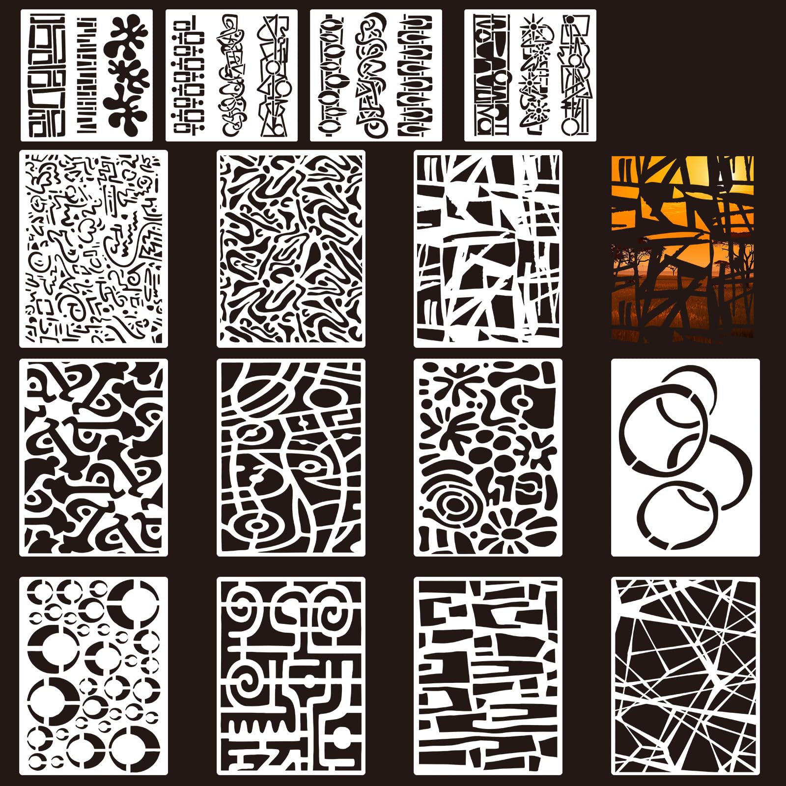 15 Pcs Geometric Stencils, Reusable Abstract Texture Stencils for Painting and Mixed Media Art Designs, Stencil for Crafts Painting (12x9 Inch)