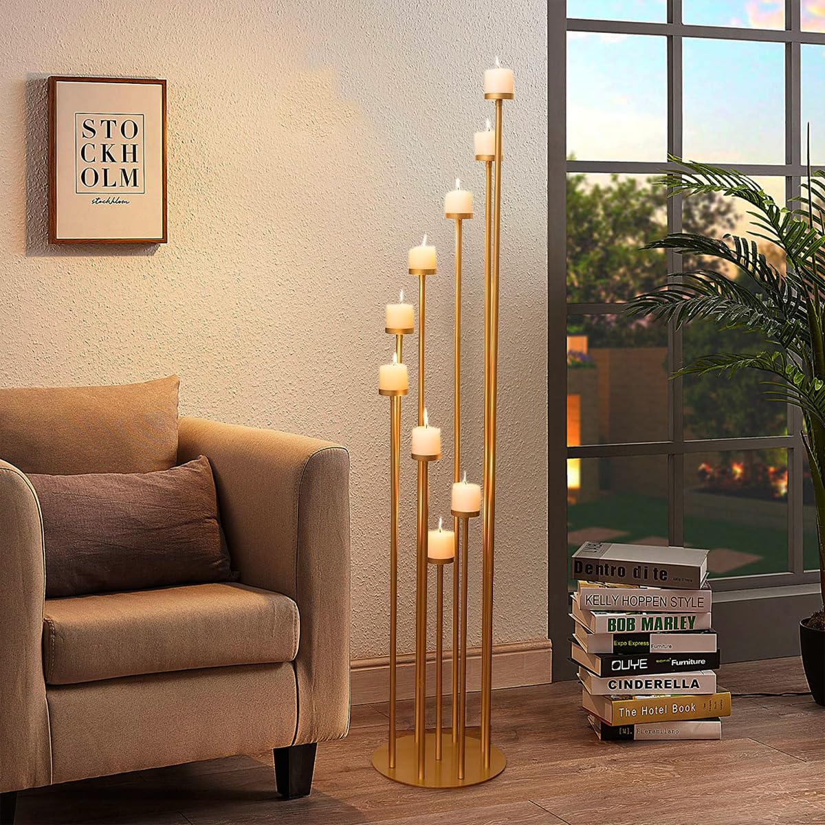 Candelabra Wedding Fullvaseer 9 Arm Candelabra,Floor Candle Holders Tall Set For Wedding Aisle Decoration,Gold Candelabras For Fireplace,Candle Stand Fit For Flameless Or Wax(46.3inch Chandelier Centerpiece