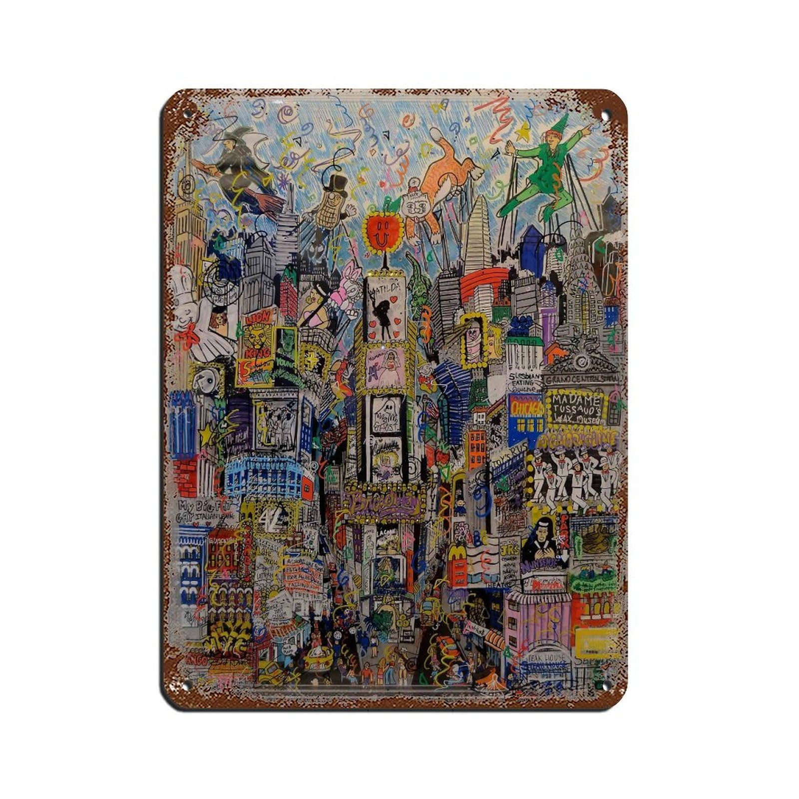 OakiTa Charles Fazzino Broadway Bound Poster Unique Artwork Poster Tin Sign Vintage Metal Pub Club Cafe Bar Home Wall Art Decoration Poster Retro 12x16inch(30x40cm)