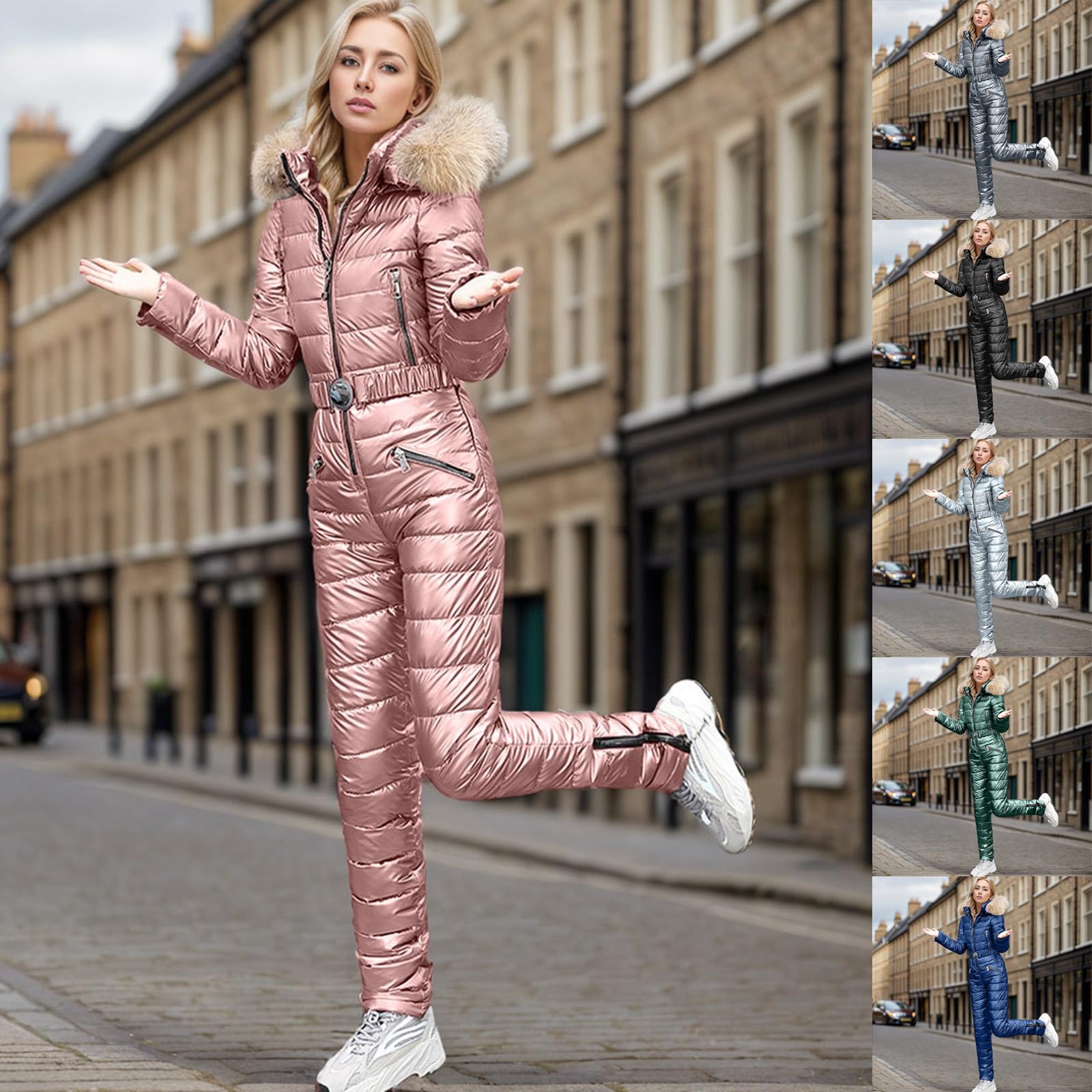 Combinaison de ski pour femme - Imperméable - Chaude - Combinaison de ski une pièce - Vêtement de ski à capuche - Imperméable - Coupe-vent - Hiver - Chaude - Combinaison de ski une pièce