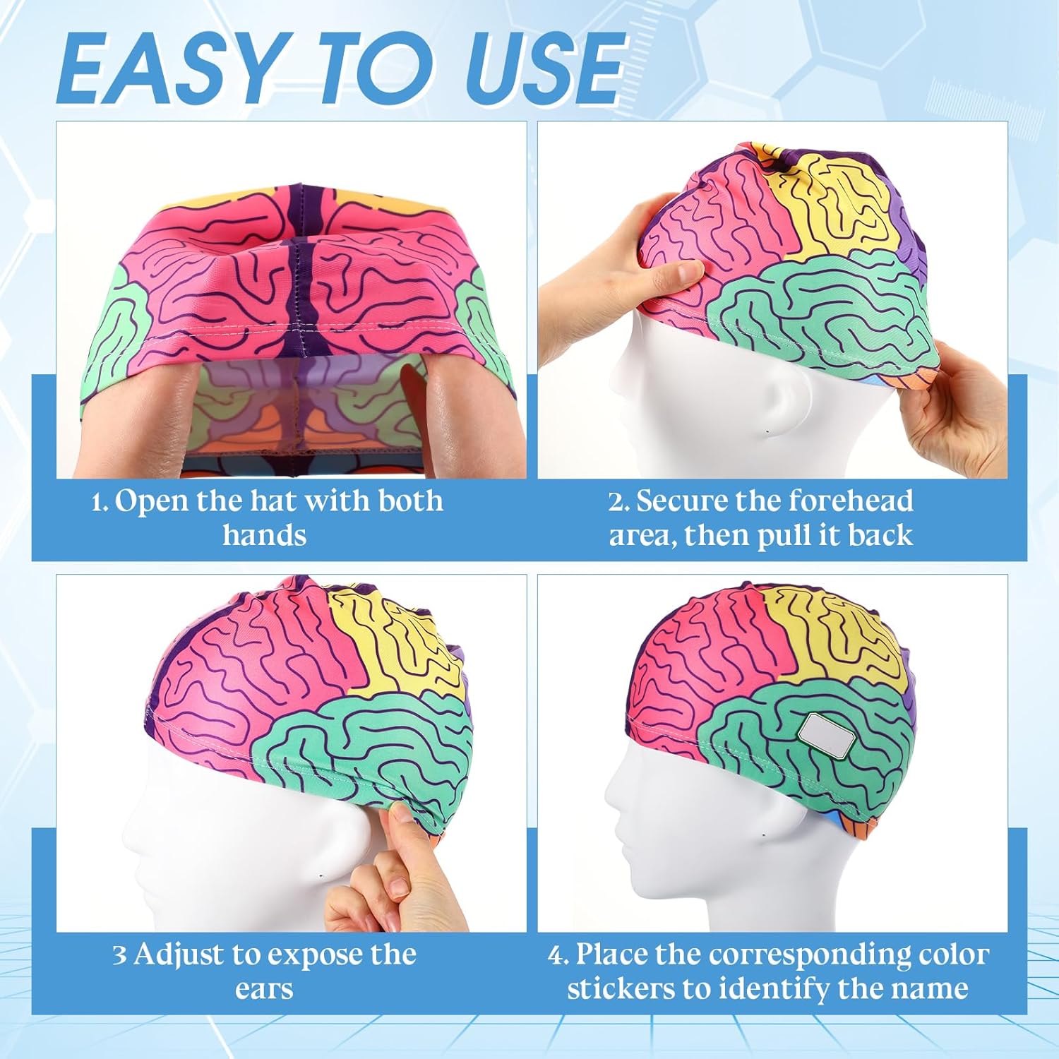 Janmercy Brain Hat for Teaching & Labels Elastic Cap Brain Model Science Aids for Learning Thinking Human Anatomical