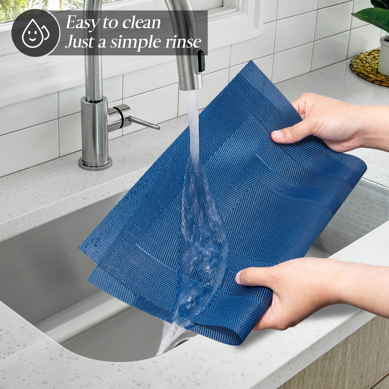 SUEH DESIGN Tovagliette Americane PVC 45 x 30cm Set 8 Pezzi Blu scuro