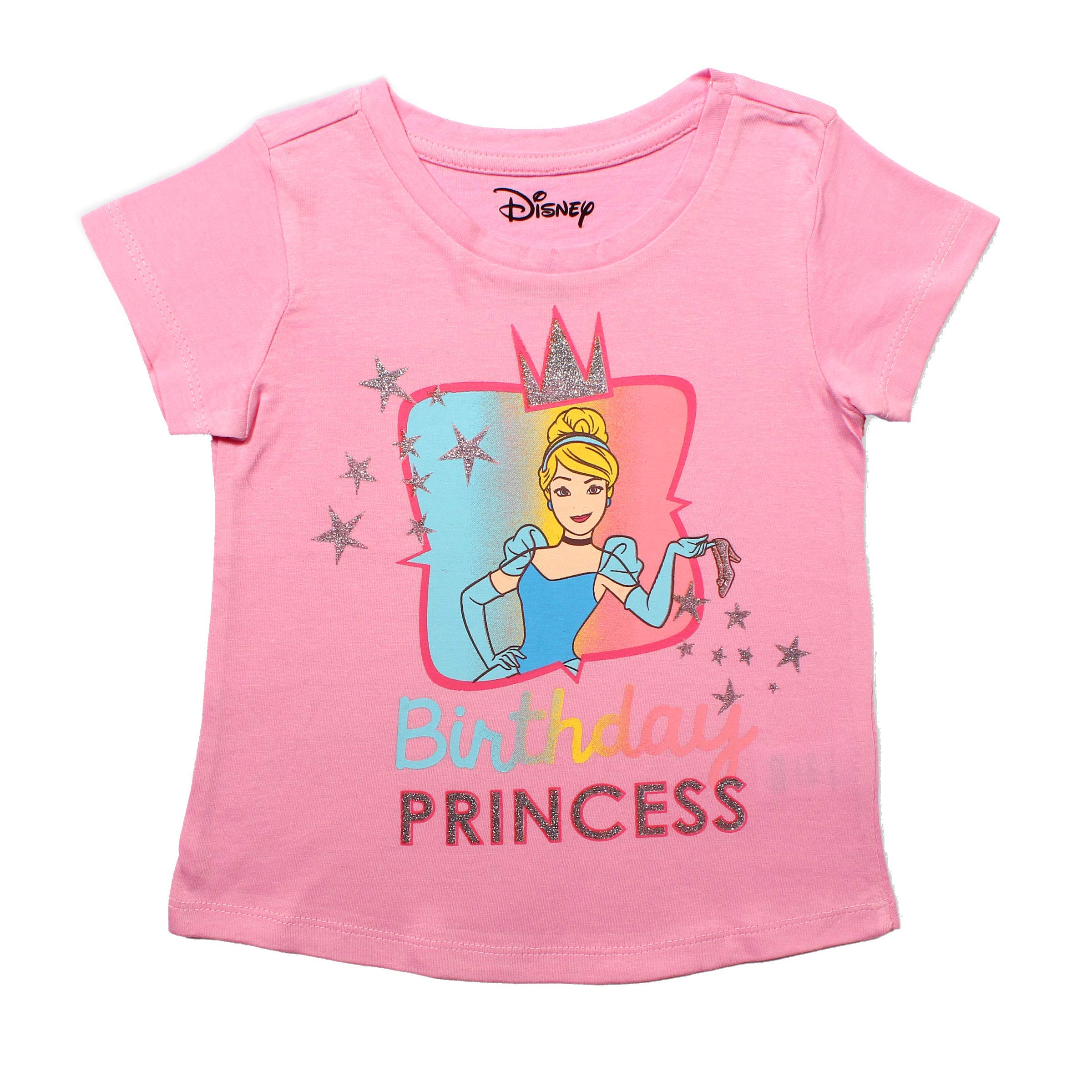 disneyPrincess Girl's Birthday Blouse Tee Shirt, Scoop Neck, Cinderlla/Rapunzel/Ariel Little Mermaid/Belle Sleeping Beauty