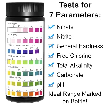 JNW Direct Pond Water Test Kit for Ponds - 7 in 1 Test Strips [50 Pack] | Includes 50 pond test strips for pH, chlorine, nitrite, nitrate, hardness and alkalinity with fast accurate results.