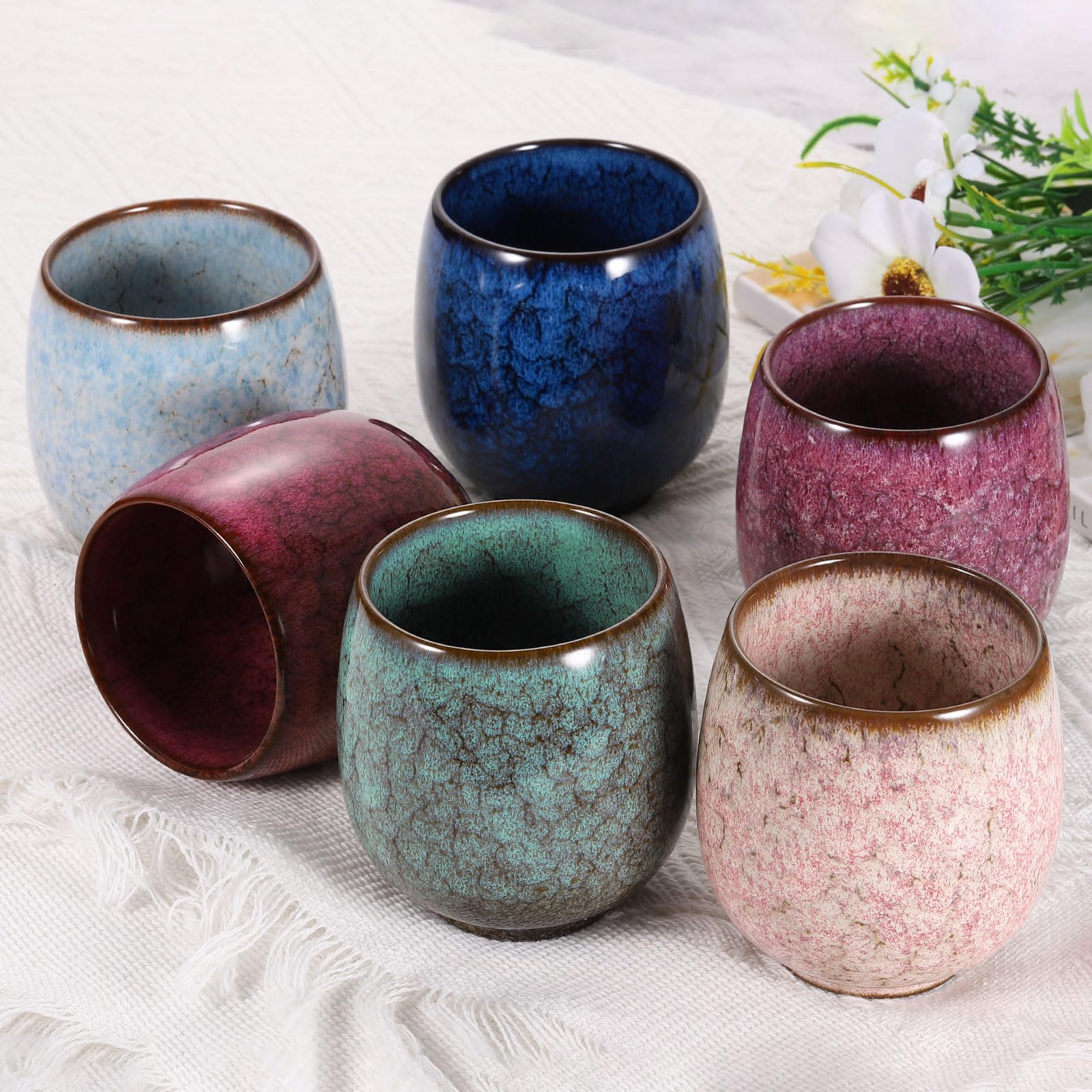 sourcing map Lot de 4 tasses à thé chinoises en céramique 163 g traditionnelles Gong Fu en céramique maté sans poignée pour maté, thé, café, vin, boissons, vert clair