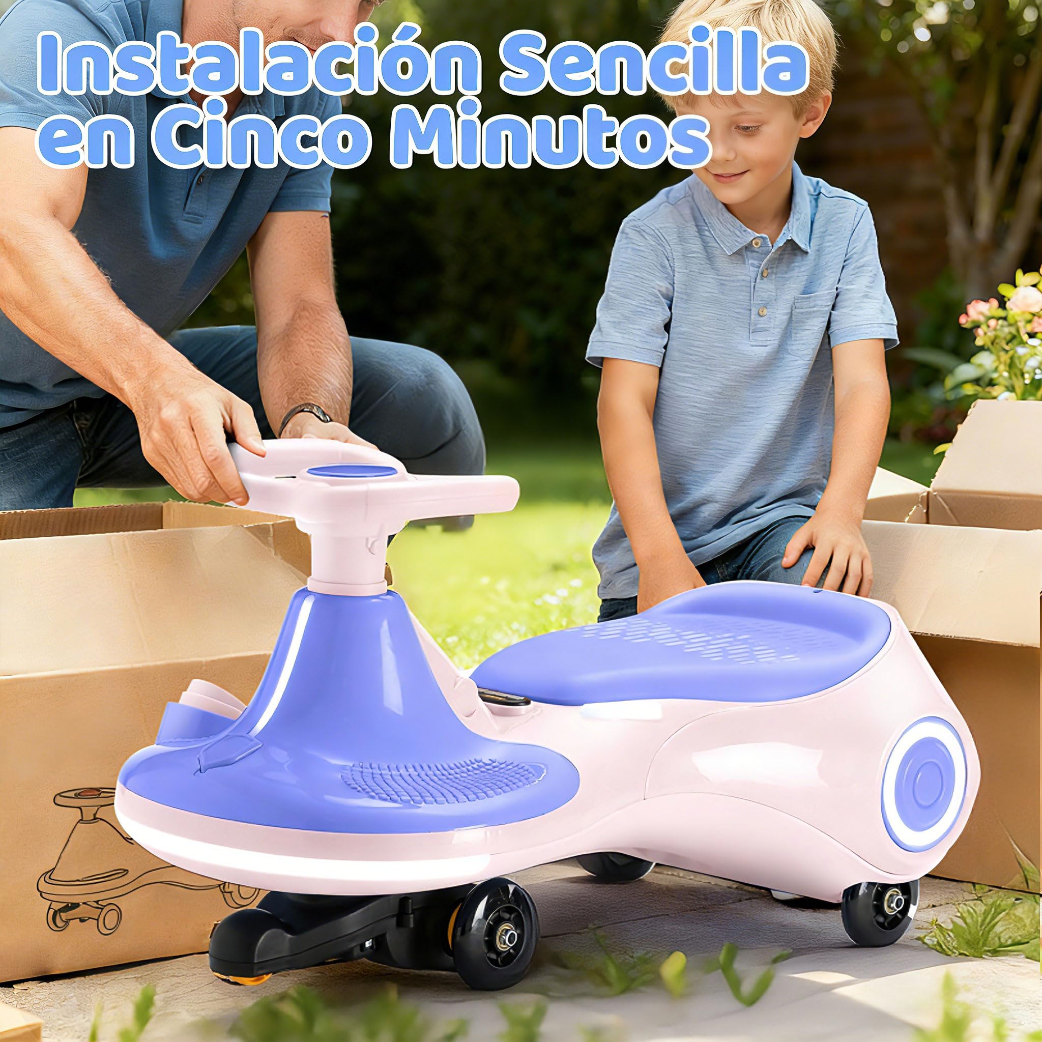 Coche eléctrico Infantil 12V, Juguete montable 3 en 1 con Pedal, batería Recargable, 3 Modos, antivuelco, Ruedas Luminosas, música, Edades 3-8 años, 30-70 kg, Rosa Morado