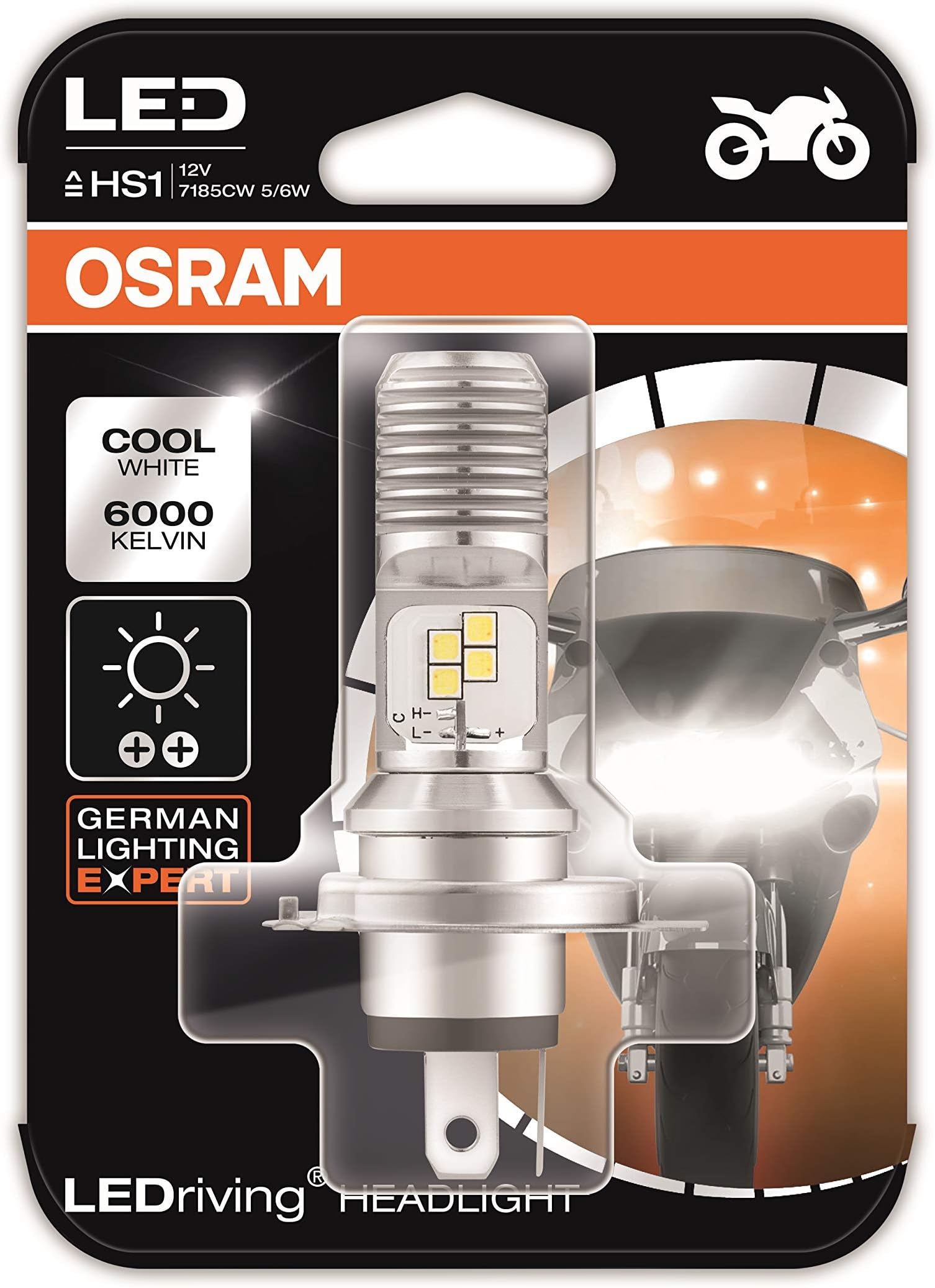 Osram LEDriving HEADLIGHT for bikes HS1 7285CW 5/6W 12V PX43T Blister Pack, Cool White