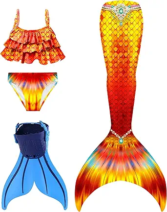 DNFUN Girls Mermaid Suit with Monofin
