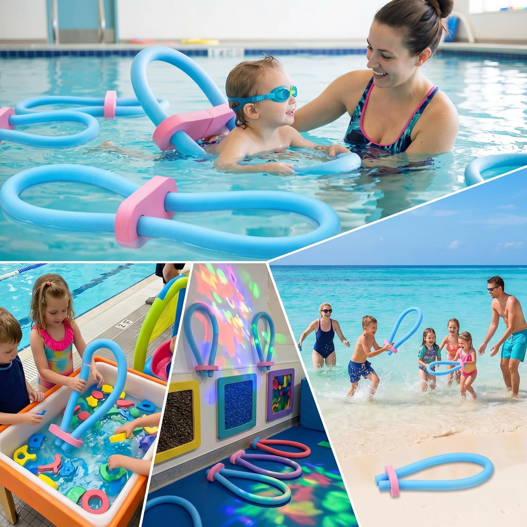 Fideos para Piscina a Granel, 2 Unidades de Fideos para Piscina con Conectores de Doble Orificio, Espuma Eva de Alta flotabilidad, 2, 36 Pulgadas, a Granel