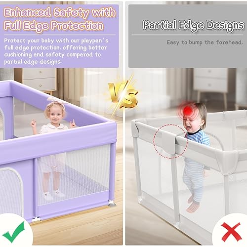 Miniatura 4 de Corralito para bebés con tapete 79 x 71 pulgadas corralitos de juego extra grandes para bebés y niños pequeños, valla de seguridad para bebés con