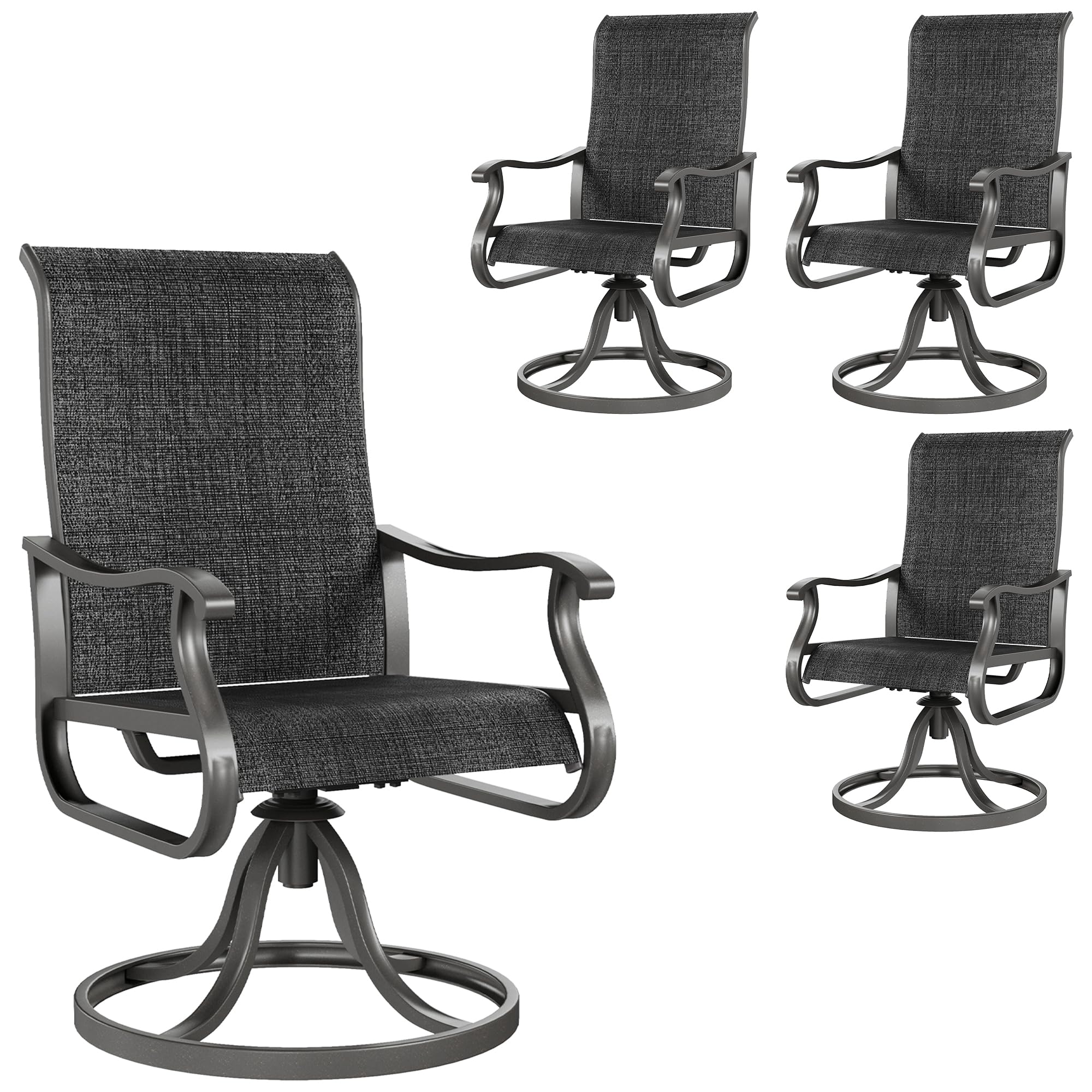 Amopatio Patio Swivel Chairs Set of 4, Outdoor Swivel Rocker Dining Chairs with All Weather Textilene High Back & Metal Frame, for Backyard Deck Lawn,