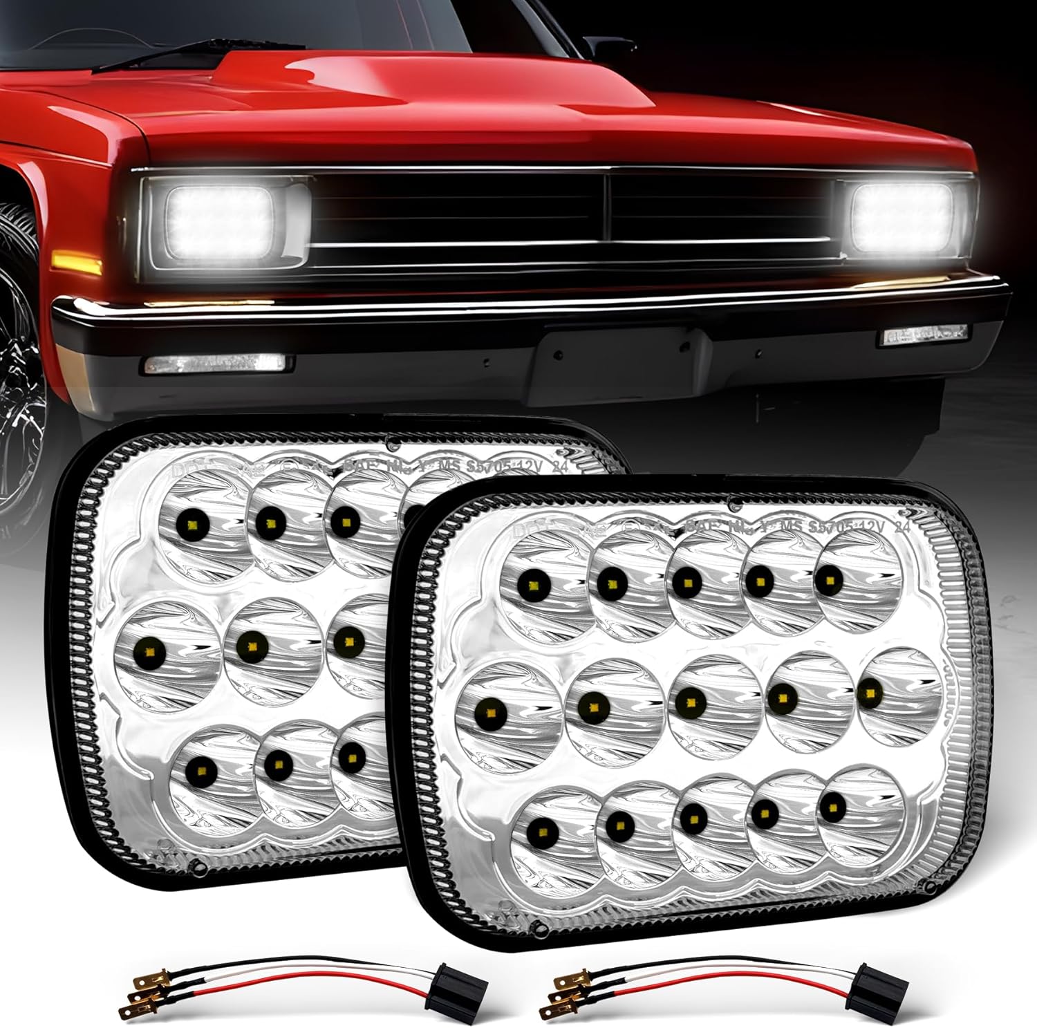 45W 5x7 Led Headlights 7x6 H6054 headlamp Hi/Low Sealed Beam Compatible with Jeep Wrangler YJ Cherokee XJ Kenworth T300 H4 Plug H6054 H5054 6054 6052