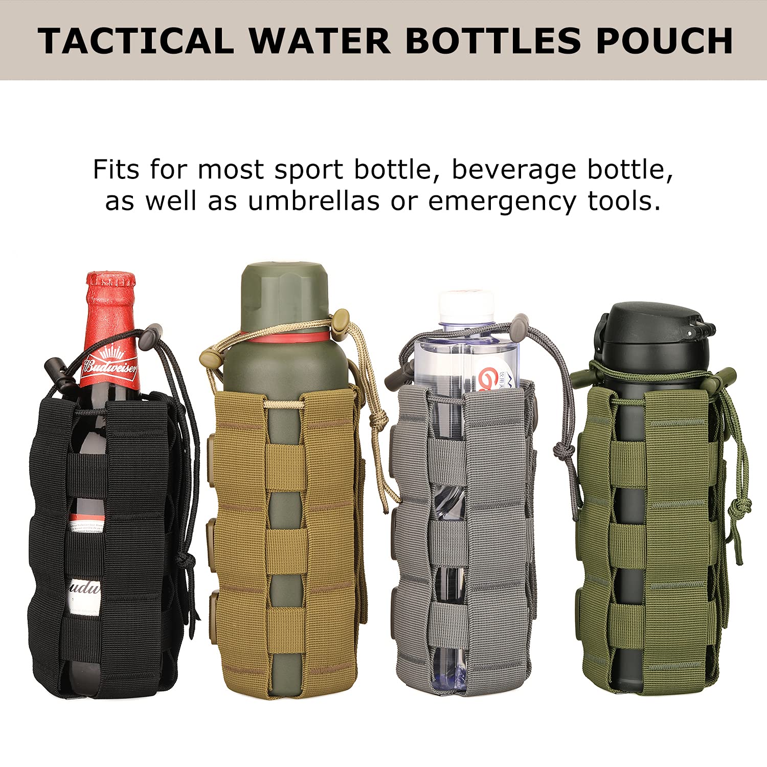 SunForMorning Molle Water Bottle Holder, Tactical Molle Water Bottle Pouch, Tactical Backpack Attachment Pouches, Grey
