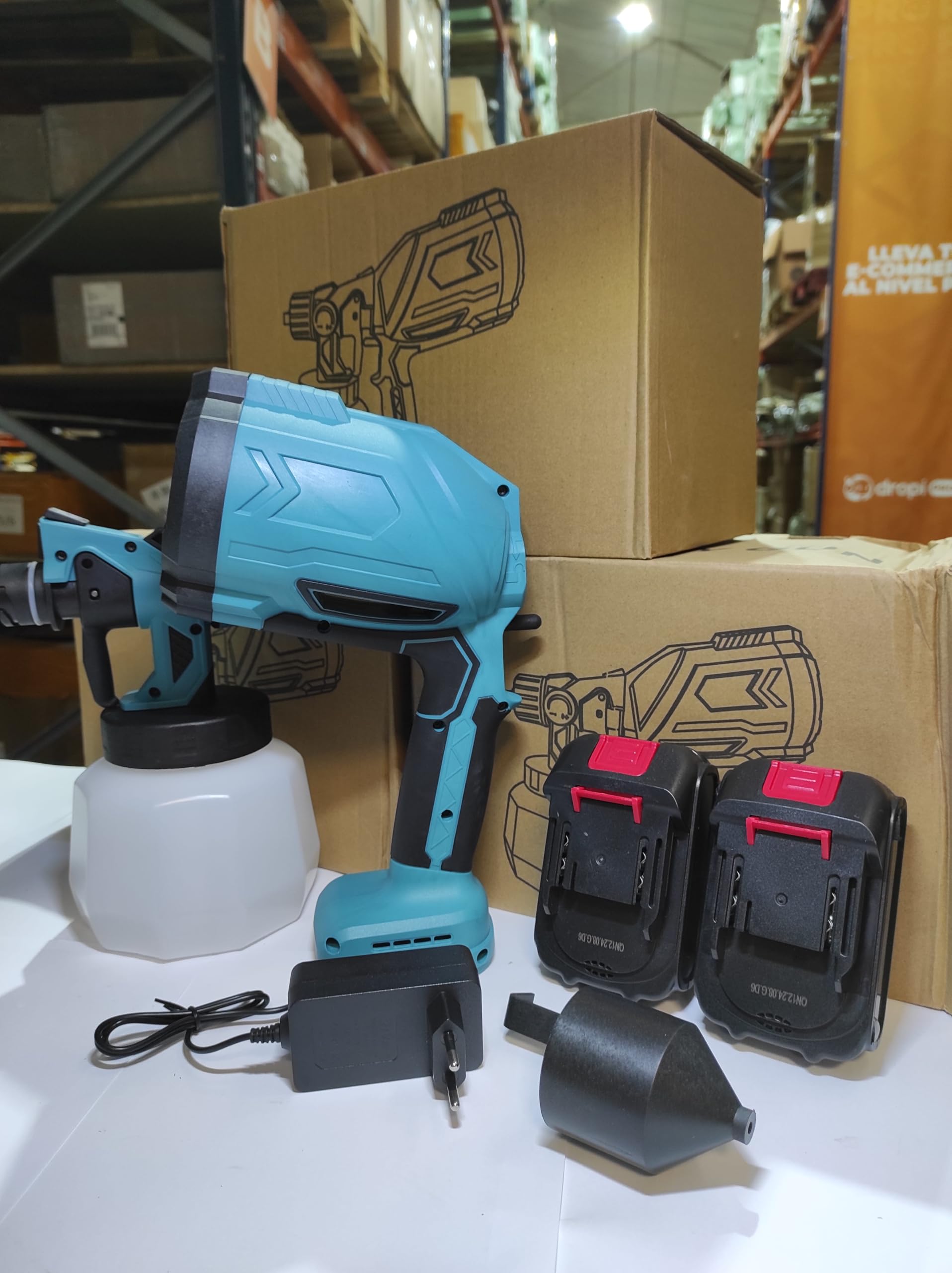MayMax Pistola de Pintar Electrica Inalambrica con Doble Bateria - Pulverizador de Pintura Portatil Recargable para Paredes Muebles Vallas Interior y Exterior