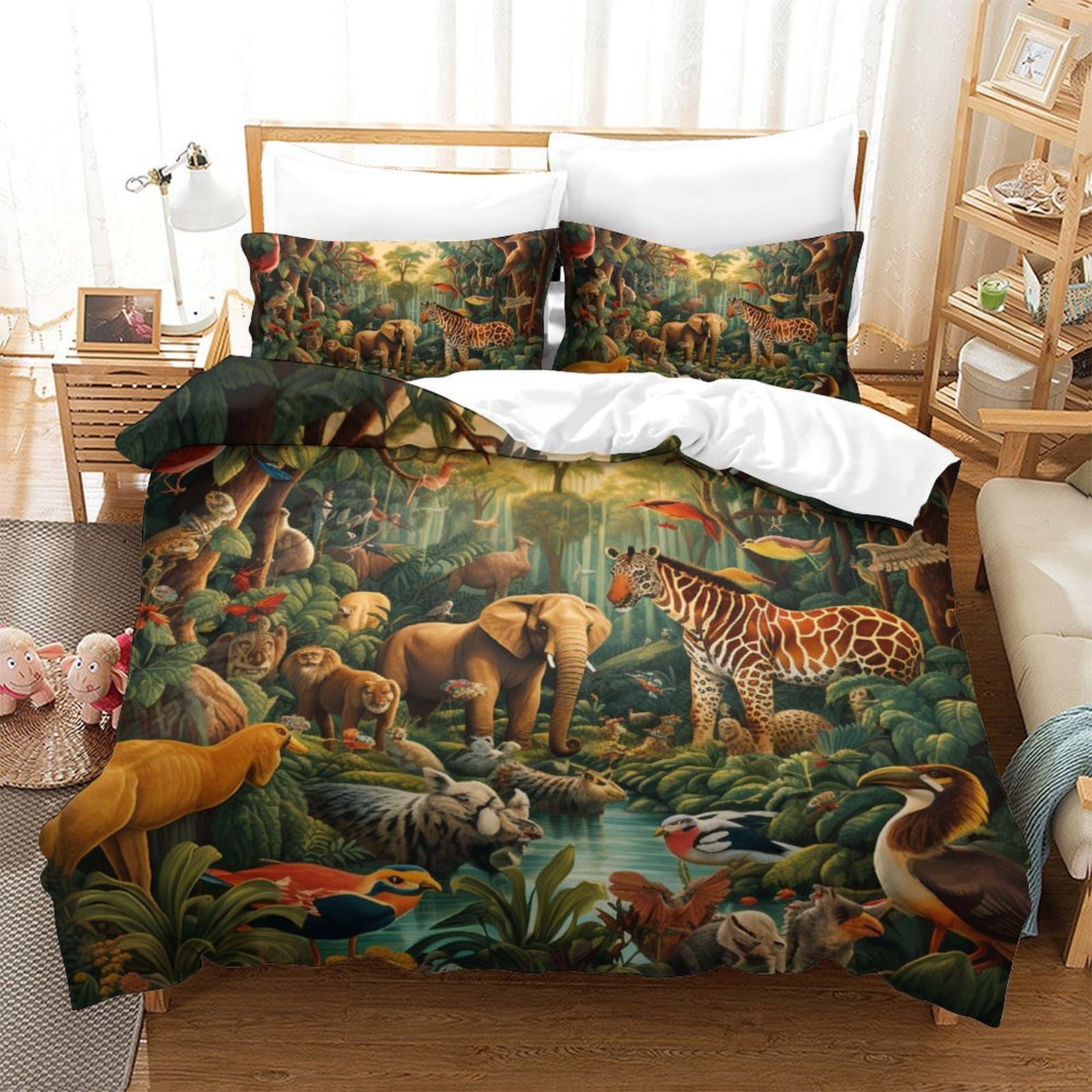 Housse couette antibactérienne animaux jungle 3 pièces King