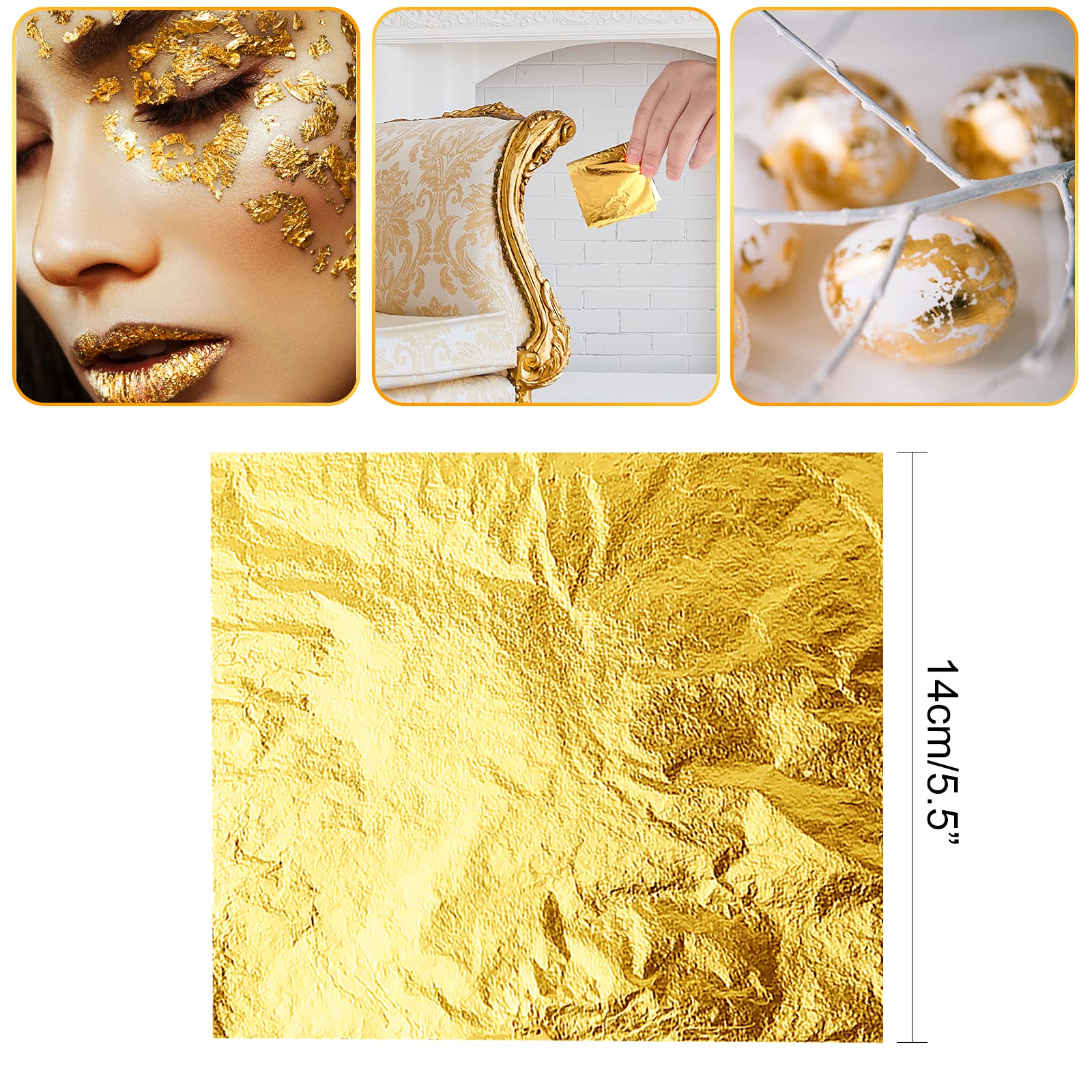 100 Fogli Di Foglia Oro Finta Con Pennello Per Decorazioni - Per Mobili, Unghie E Resina, Effetto Lussuoso (Non Commestibile)