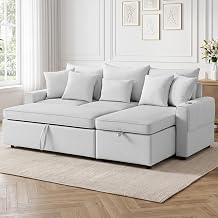HIPIHOM 83 L Shaped Sleeper Sofa Bed, Storage Chaise with Cup Holder